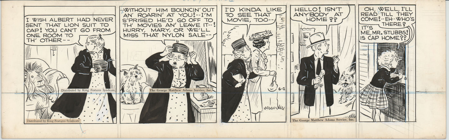Cap Stubbs and Tippie Original Ink Daily Comic Strip Art Signed and Drawn by Edwina Dumm 1946 8-495