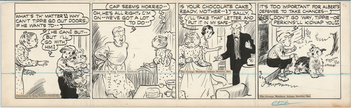 Cap Stubbs and Tippie Original Ink Daily Comic Strip Art Signed and Drawn by Edwina Dumm 1946 8-505