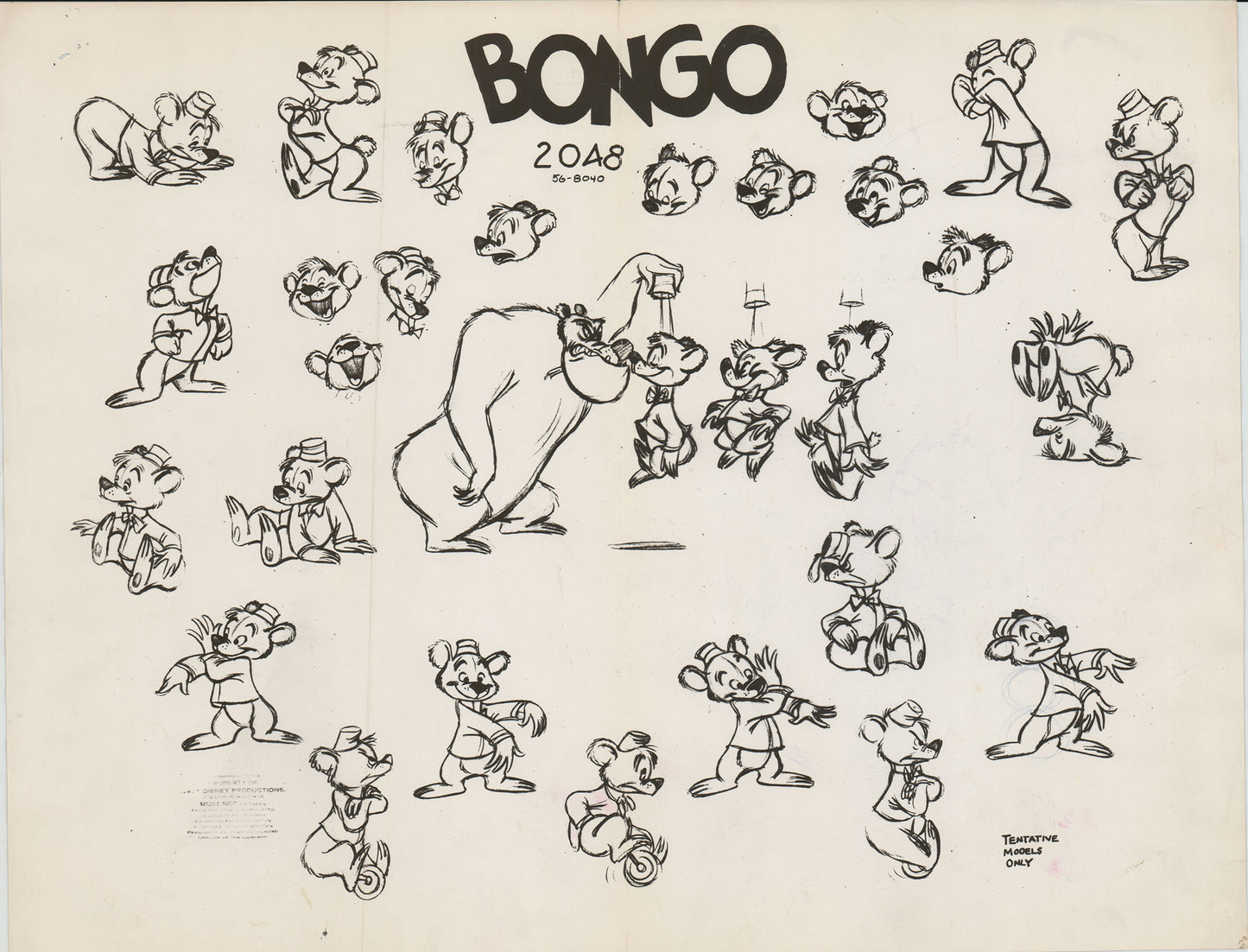 Bongo the Bear from Fun and Fancy Free by Walt Disney Productions and Animation Model Sheet from 1947 8-607