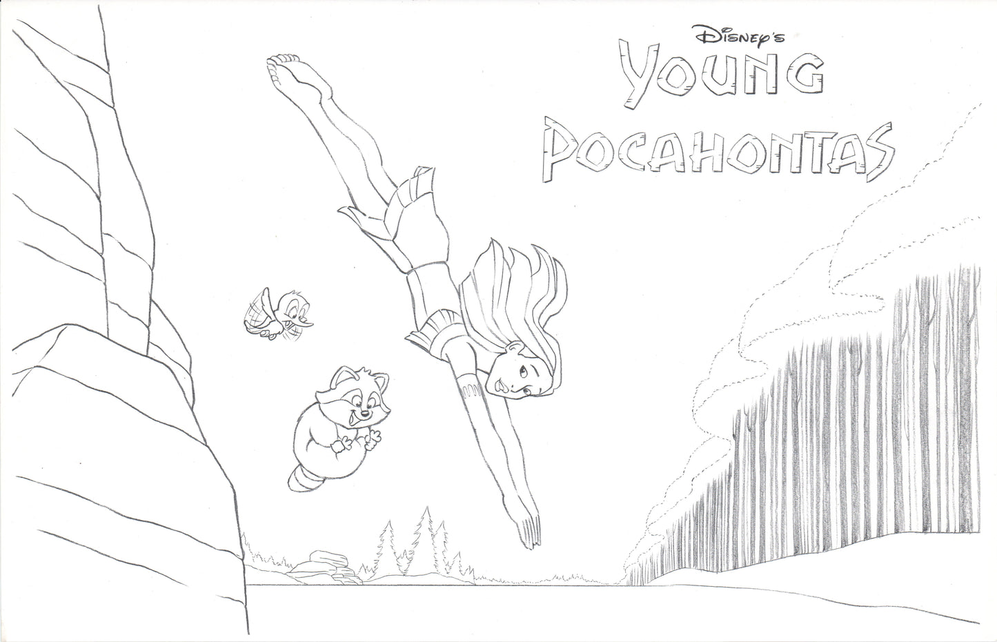 Young Pocahontas Walt Disney Title Card Proposal Animation Drawing from Wendell Washer