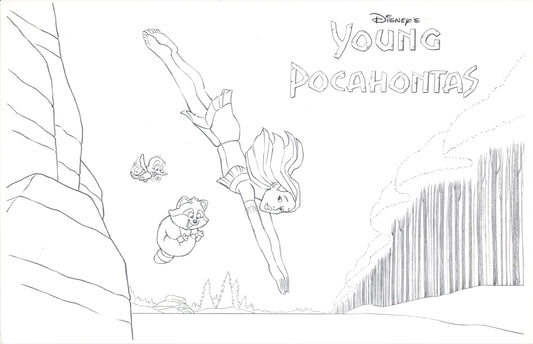Young Pocahontas Walt Disney Title Card Proposal Animation Drawing from Wendell Washer