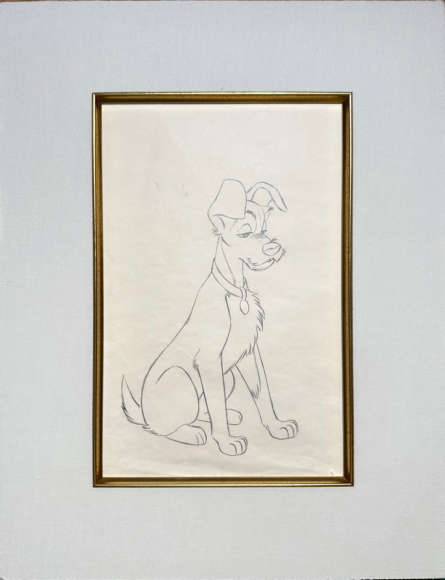 LADY and the TRAMP Walt Disney Production Animation Cel Drawing 1955 Matted