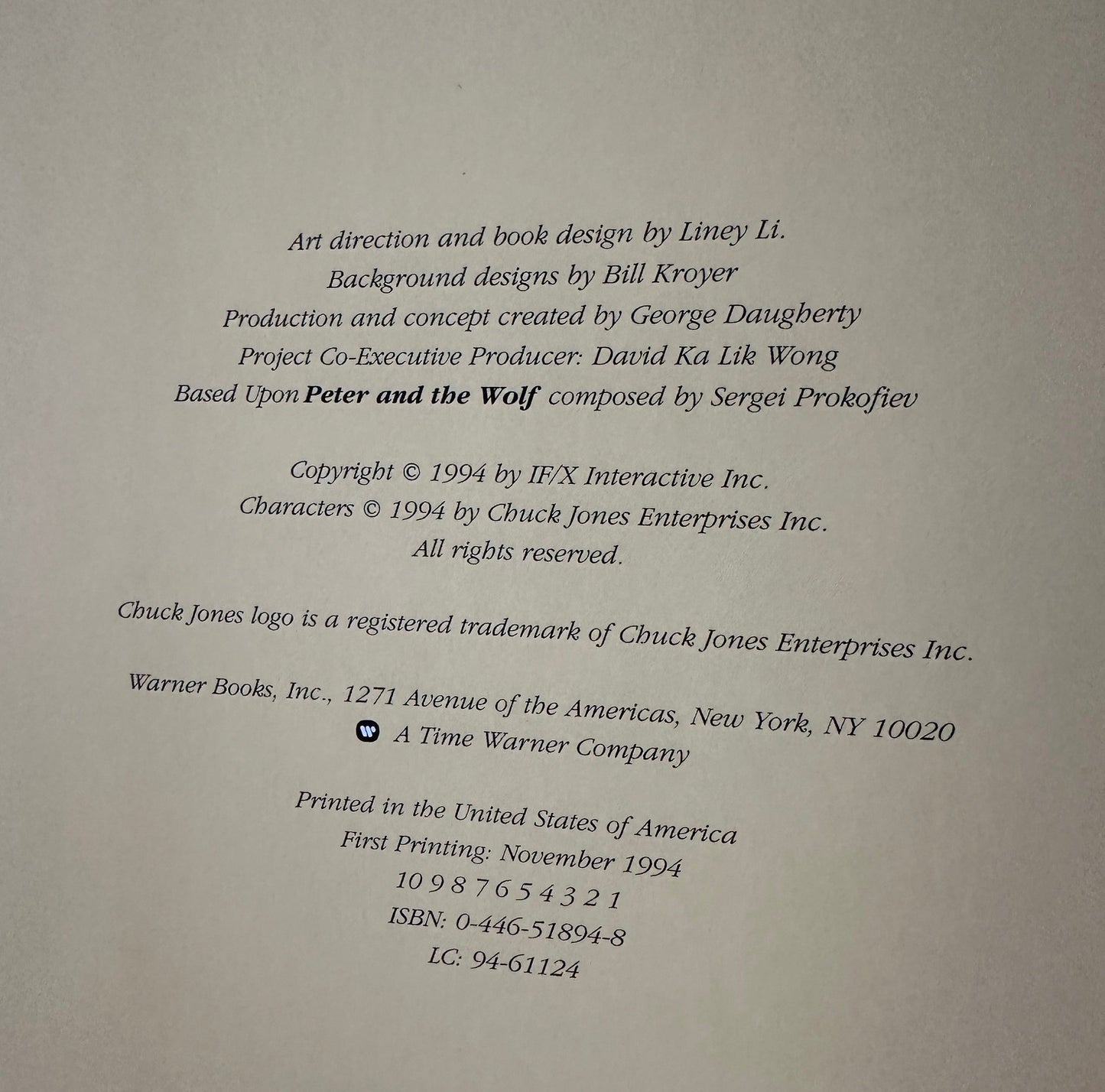 Chuck Jones Peter and the Wolf Book Animation 1994 Signed by Linda Jones