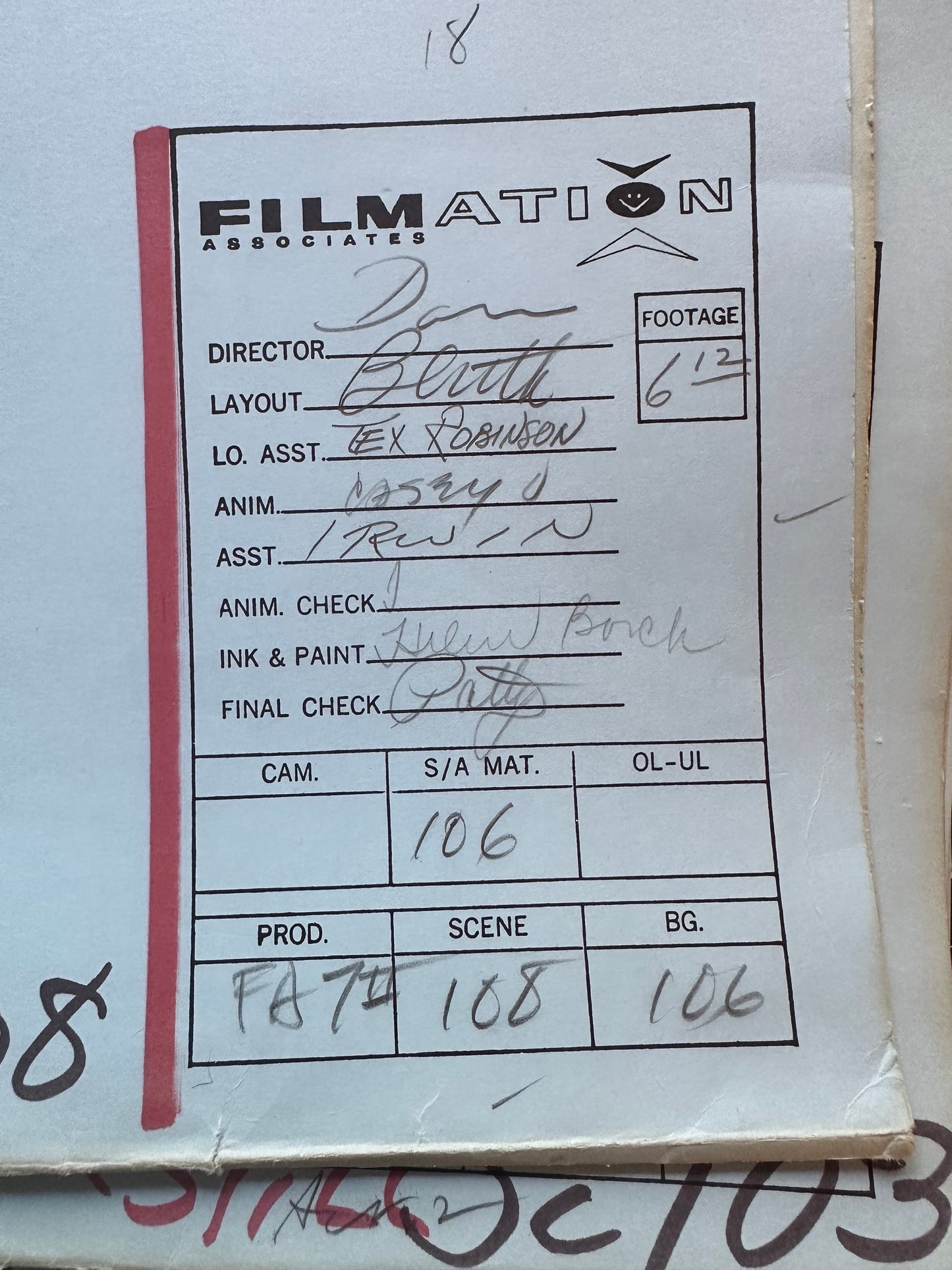 Don Bluth Signature on a 1970's Fat Albert Production Folder as Layout Artist