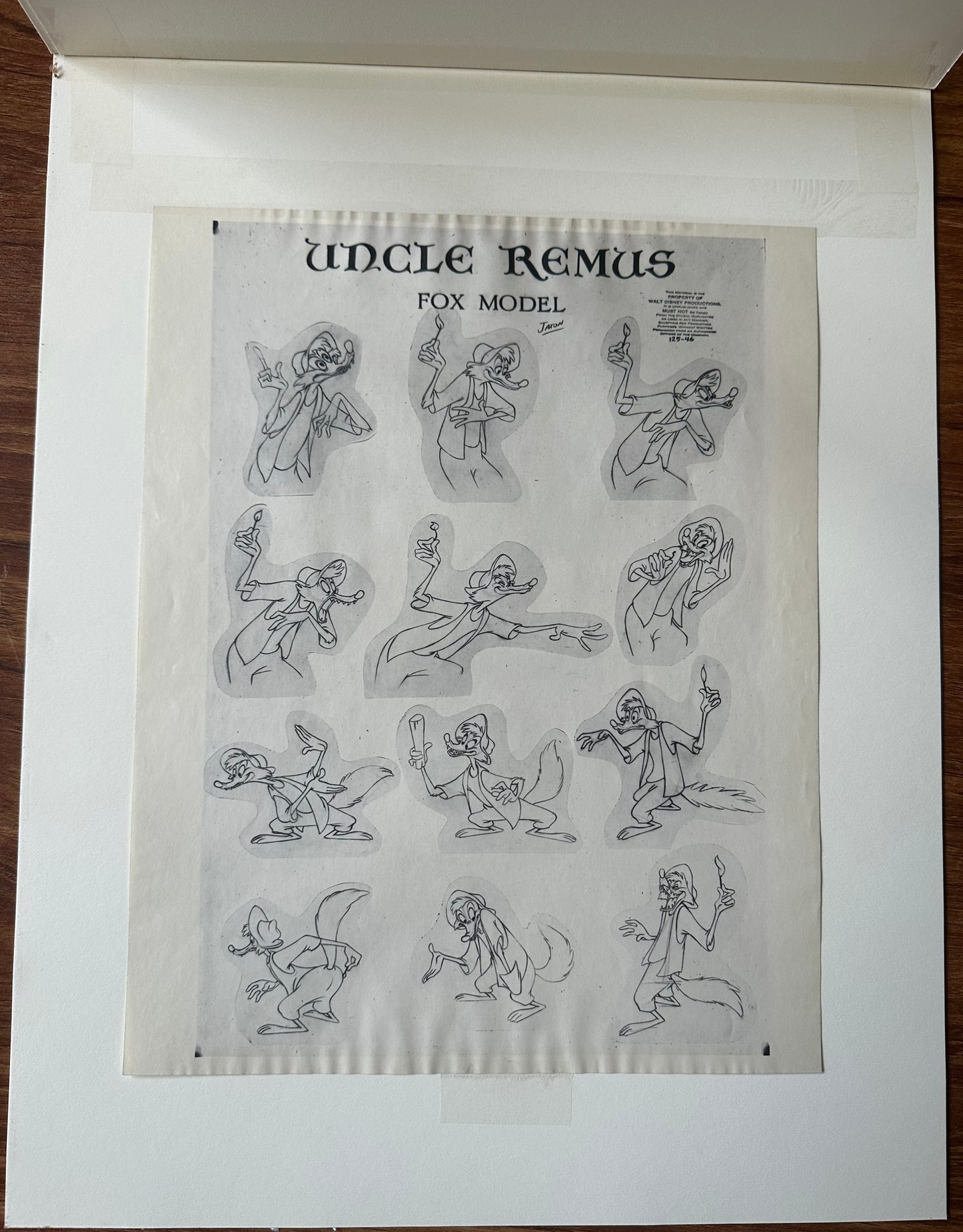 Song of the South Br'er Rabbit Fox Walt Disney Litho Animation Model Sheet 1946