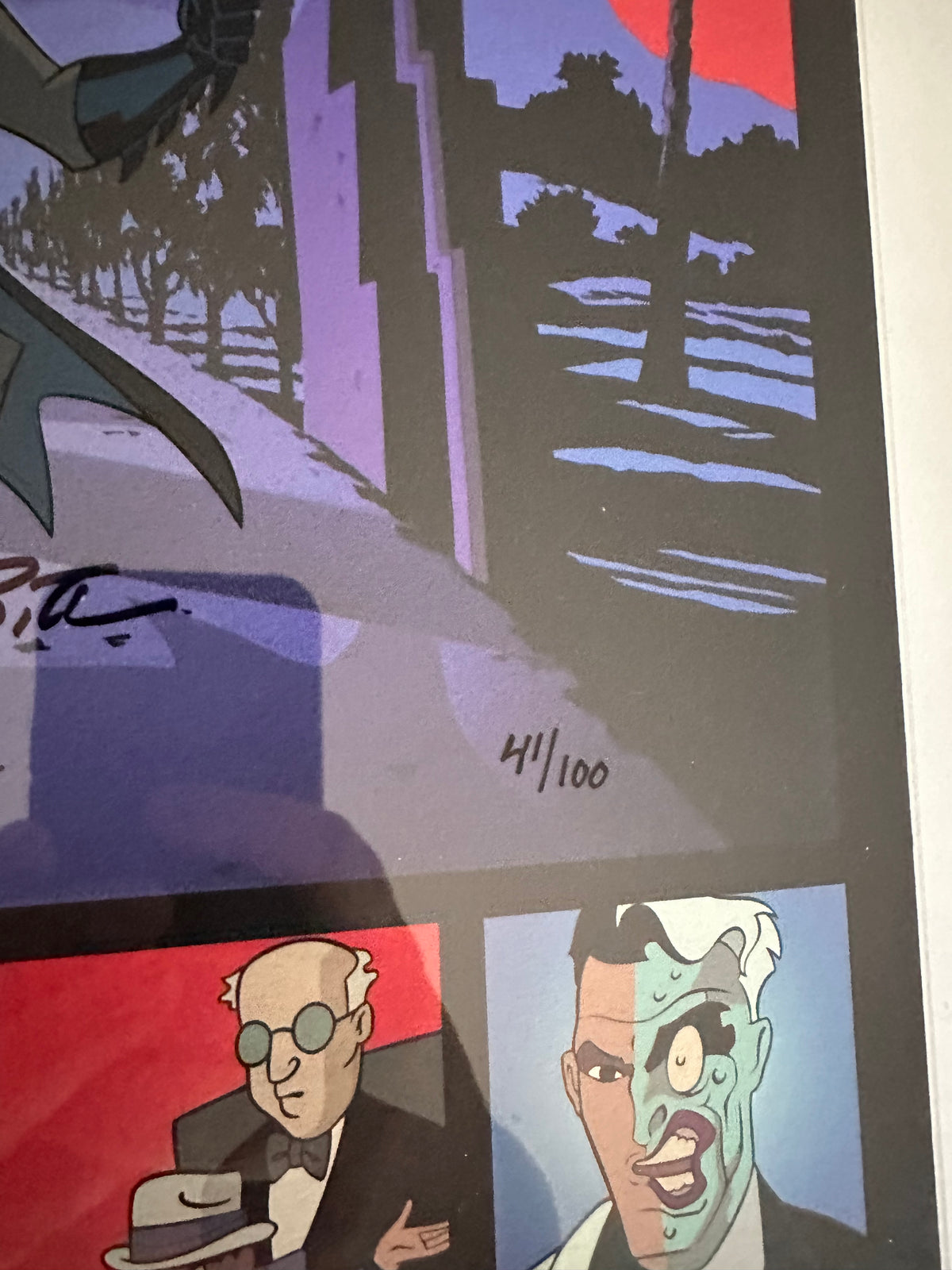 Bruce Timm, Dini, Burnette SIGNED Arkham Warners Limited Ed Animation cel of 100 OH