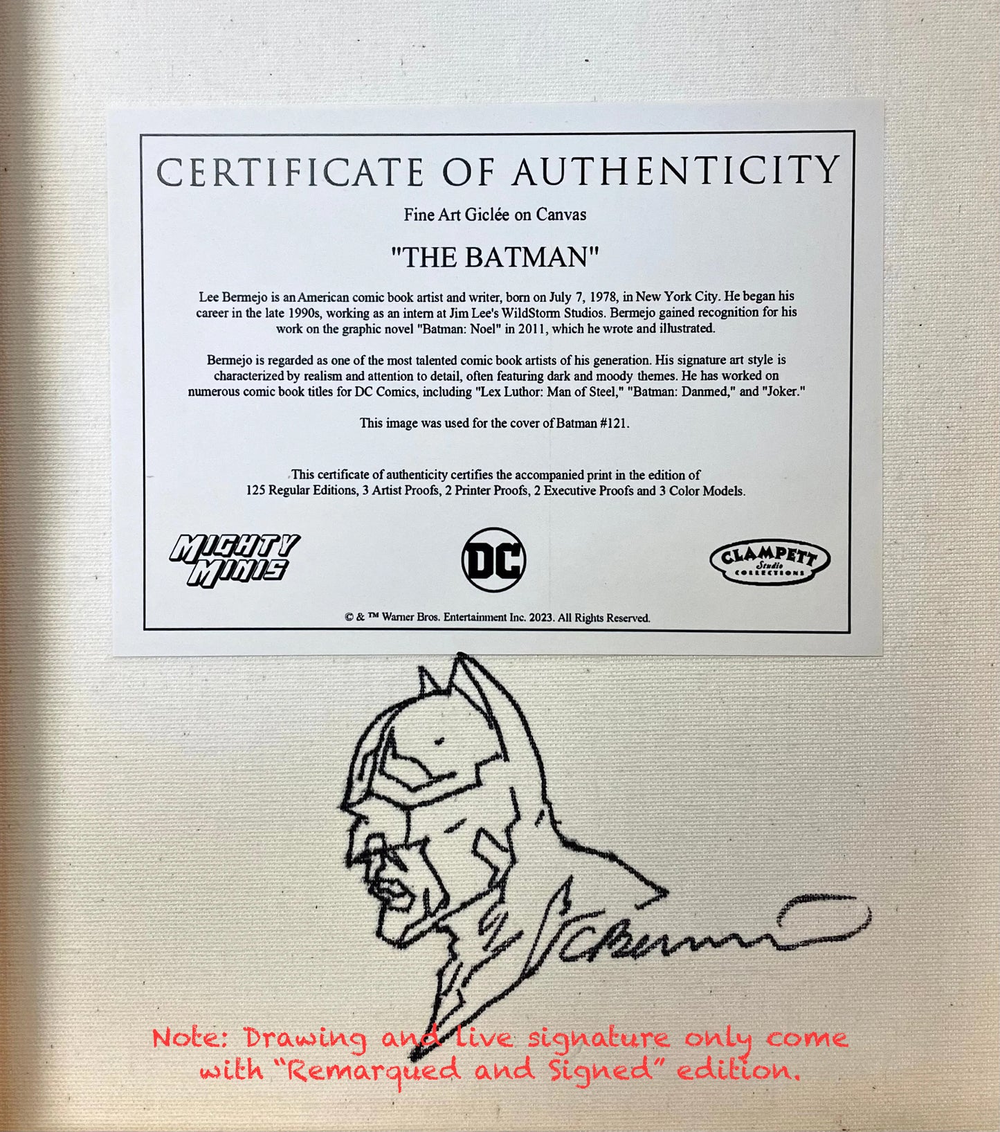 The Batman Vol 3 #121 Lee Bermejo SIGNED Print Warner Brothers DC Giclee on Canvas Limited Edition Mighty Mini - choose your edition