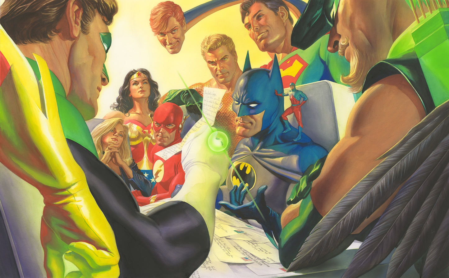 JLA Mail Room Justice League Alex Ross Signed DC SDCC 2025 Exclusive Print on Canvas Limited Edition of 7 Regular Edition