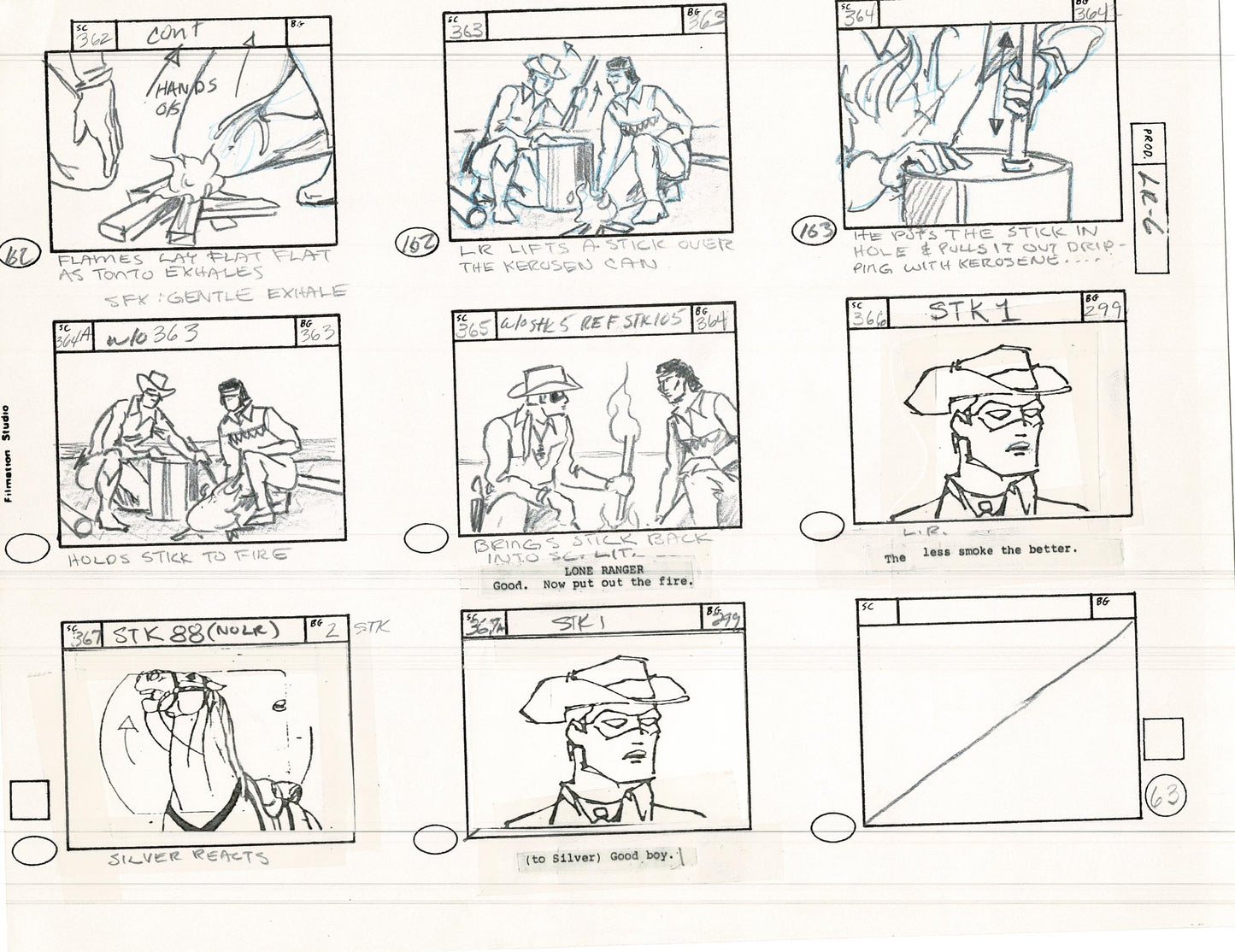 Lone Ranger Western Storyboard Animation Animation Page from Filmation 1980 F-029