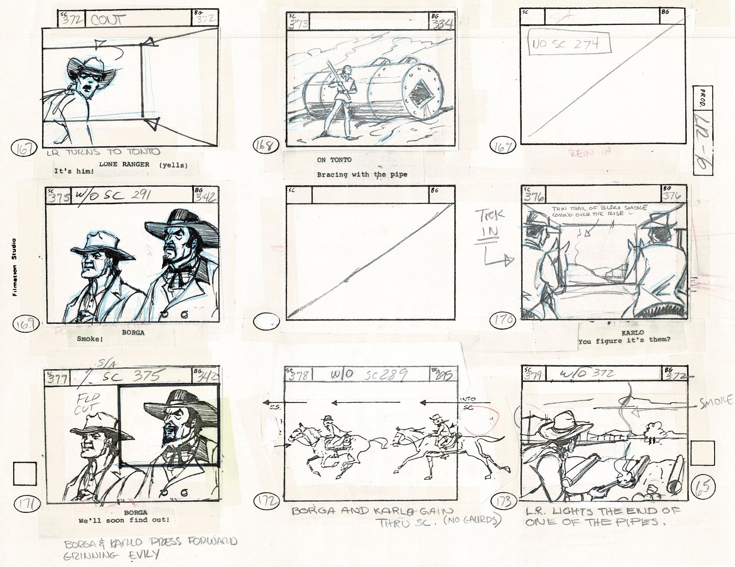 Lone Ranger Western Storyboard Animation Animation Page from Filmation 1980 F-031