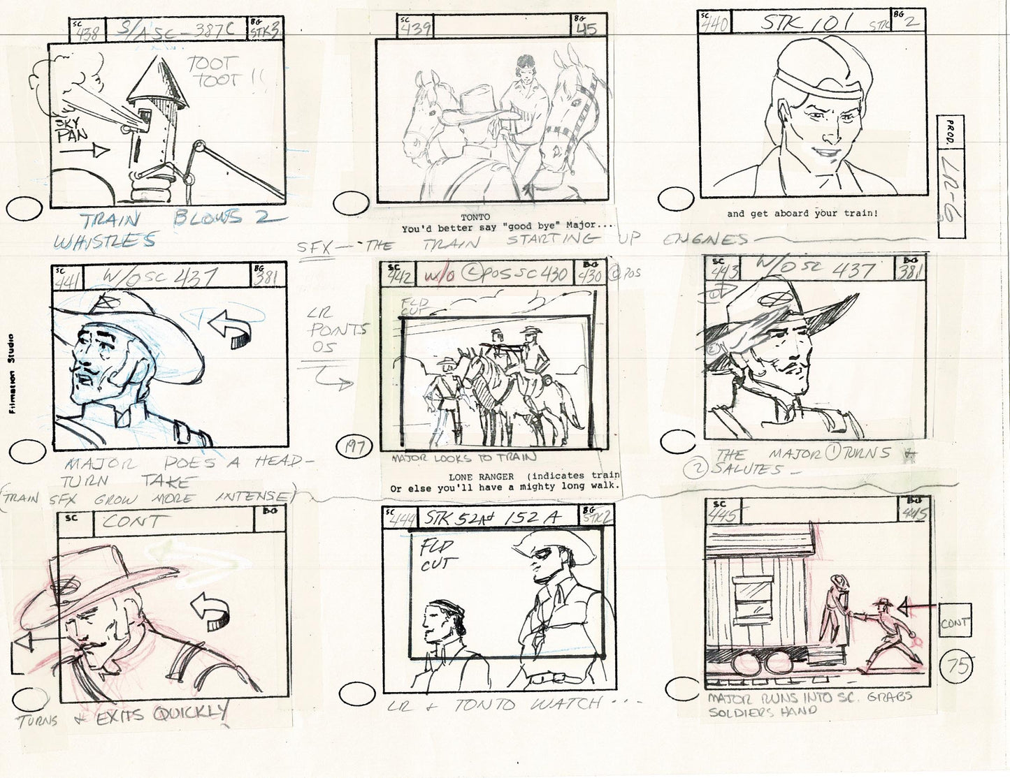 Lone Ranger Western Storyboard Animation Animation Page from Filmation 1980 F-040