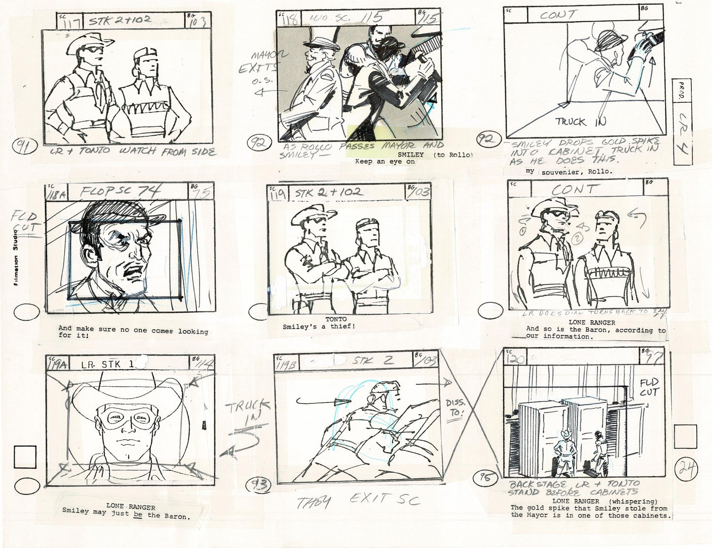 Lone Ranger Western Storyboard Animation Animation Page from Filmation 1980 C-042