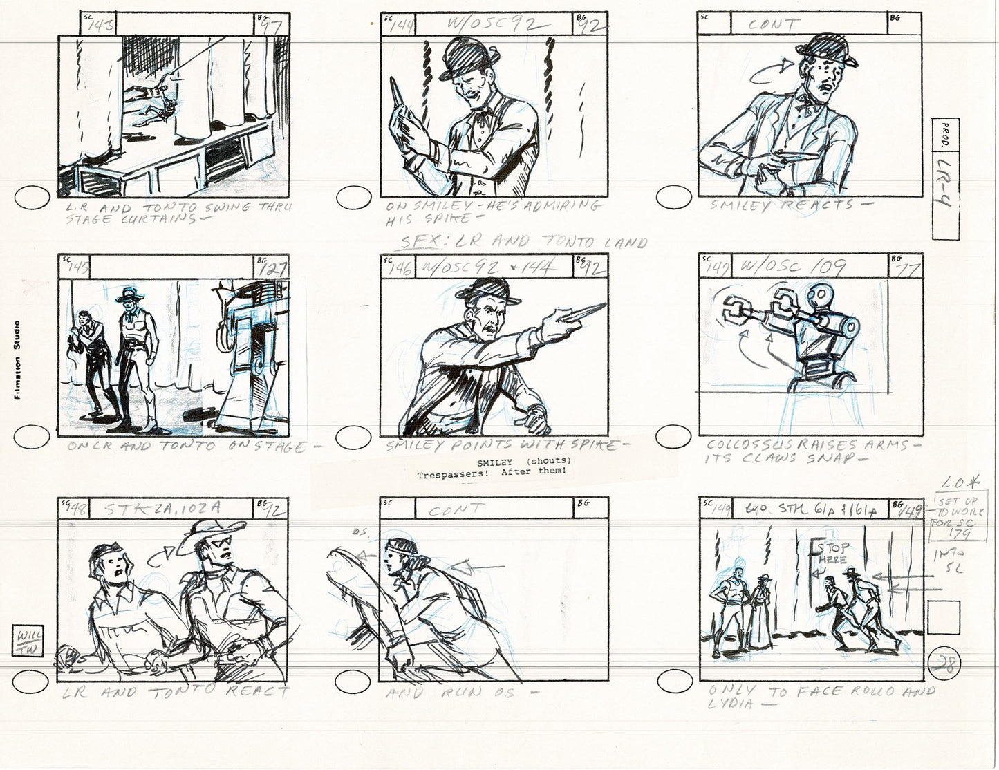 Lone Ranger Western Storyboard Animation Animation Page from Filmation 1980 C-047
