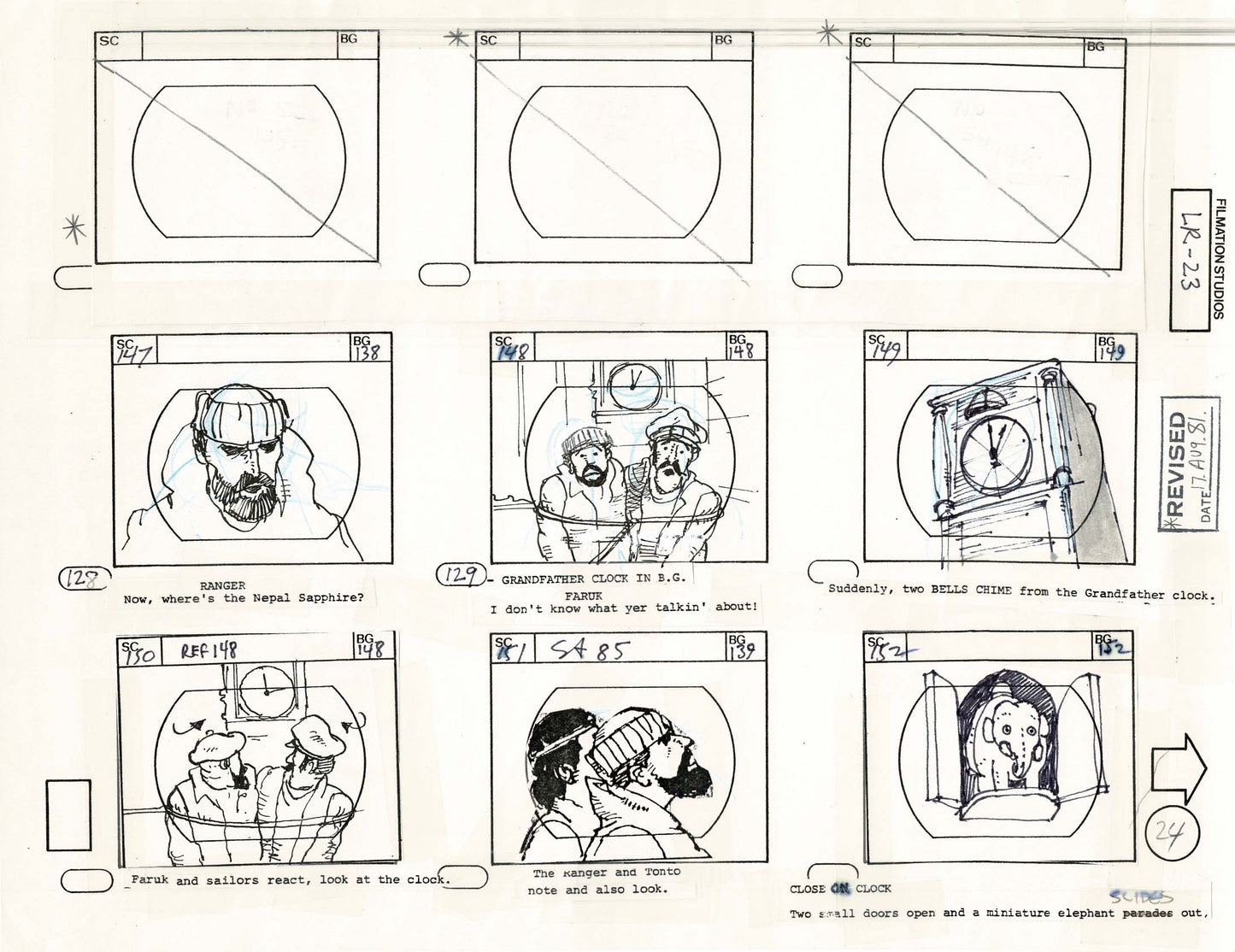 Lone Ranger Western Storyboard Animation Animation Page Filmation 1982 G-034