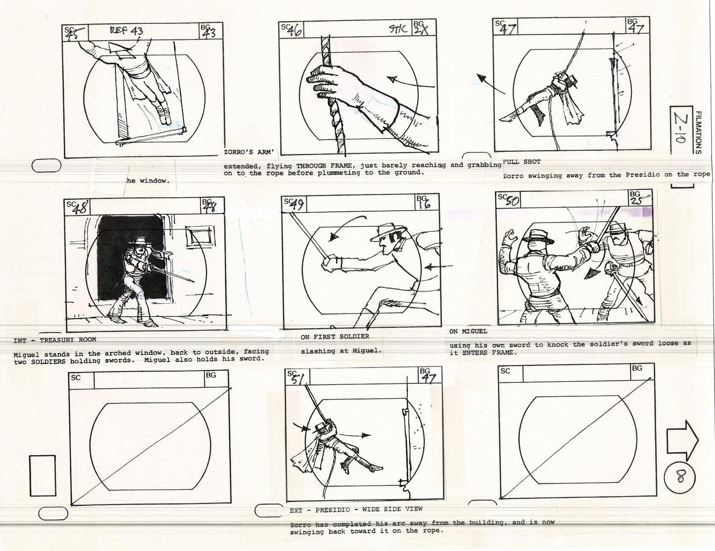 Zorro Storyboard Art Cartoon Page Vintage Animated Filmation 1981 A-008