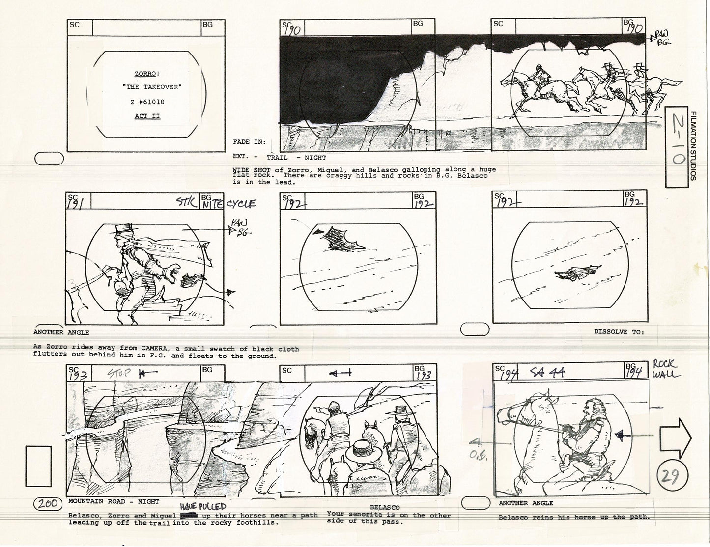 Zorro Storyboard Art Cartoon Page Vintage Animated Filmation 1981 A-032