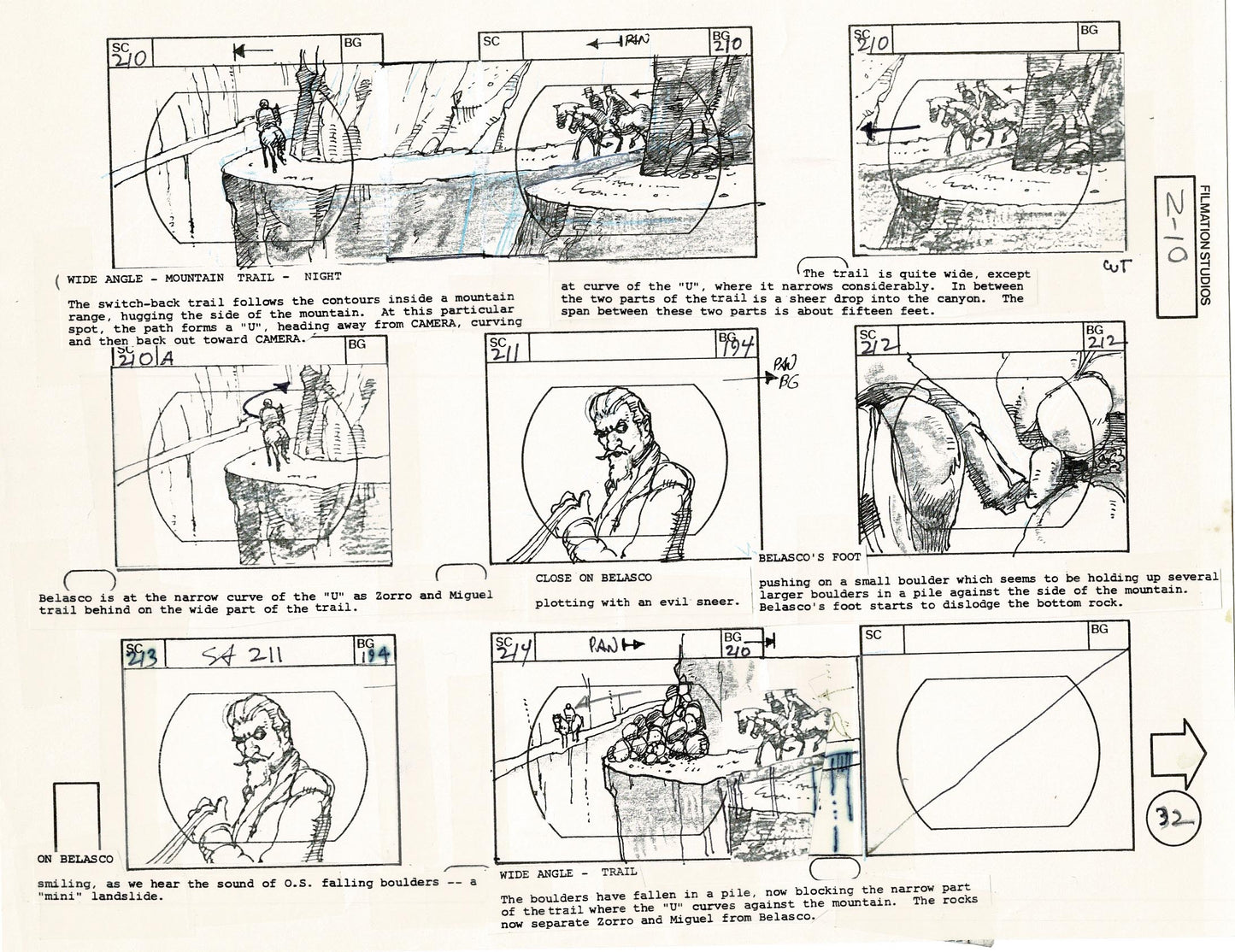 Zorro Storyboard Art Cartoon Page Vintage Animated Filmation 1981 A-035