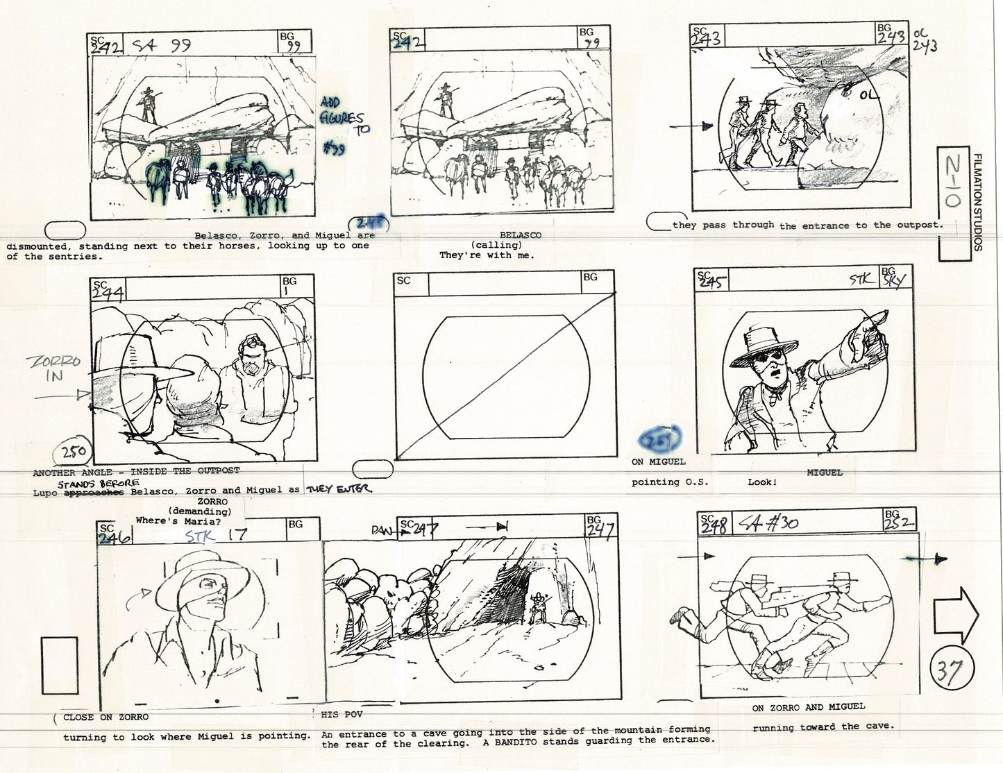 Zorro Storyboard Art Cartoon Page Vintage Animated Filmation 1981 A-040