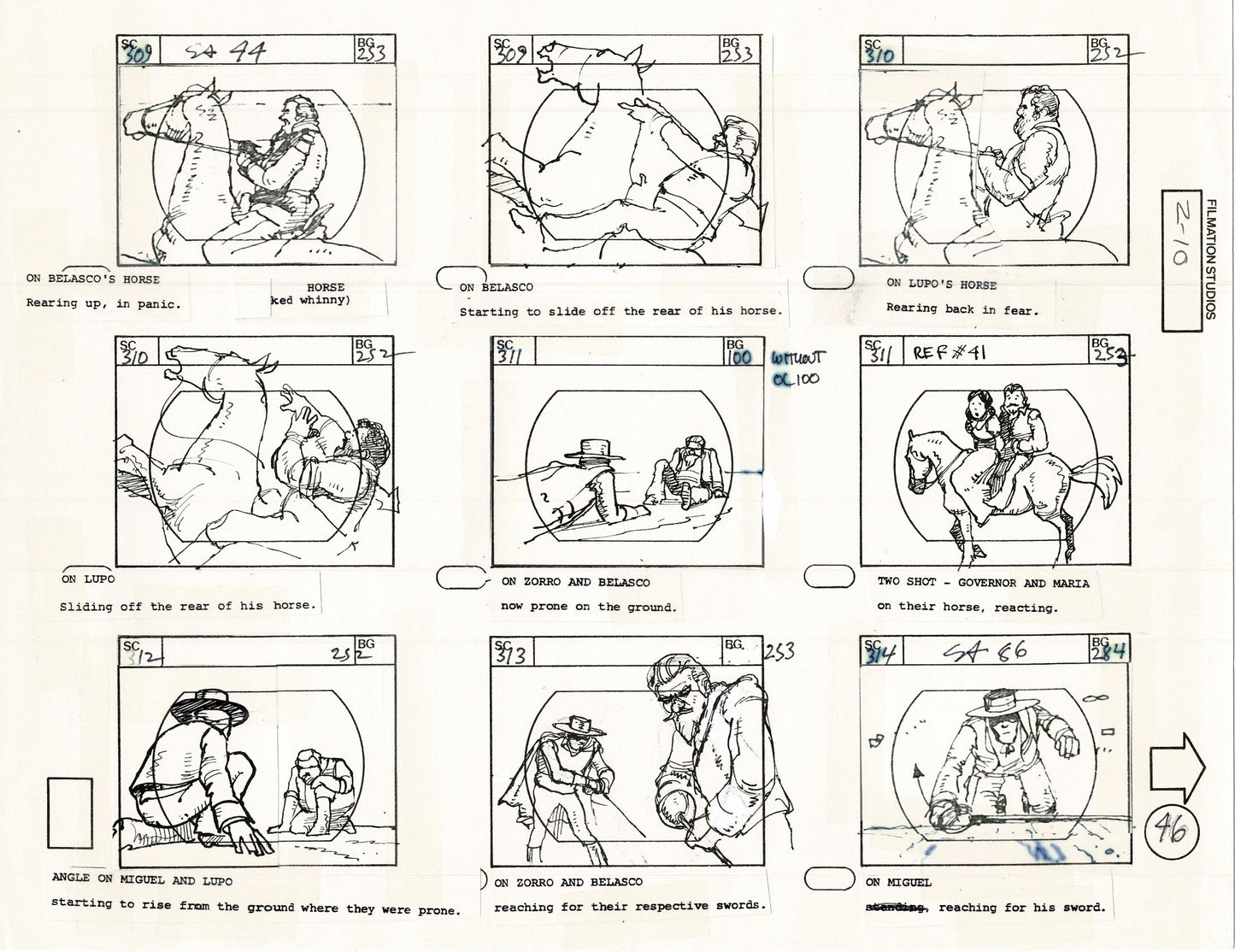 Zorro Storyboard Art Cartoon Page Vintage Animated Filmation 1981 A-049