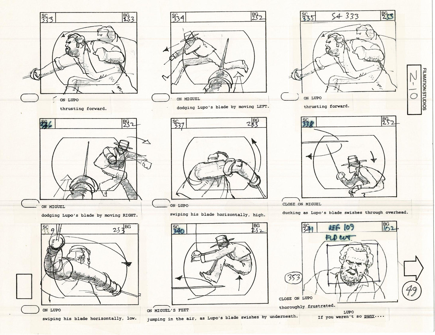 Zorro Storyboard Art Cartoon Page Vintage Animated Filmation 1981 A-052