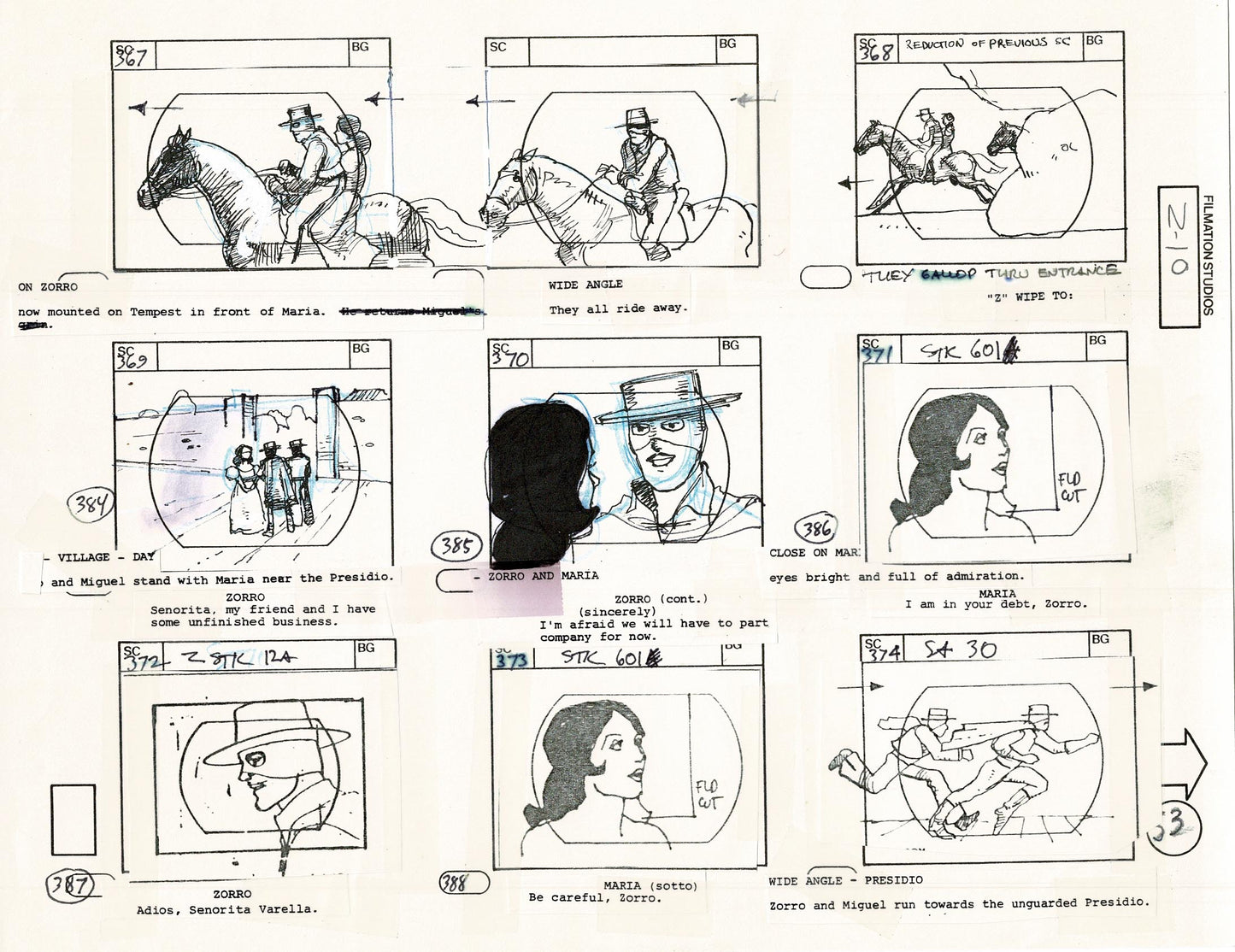 Zorro Storyboard Art Cartoon Page Vintage Animated Filmation 1981 A-056