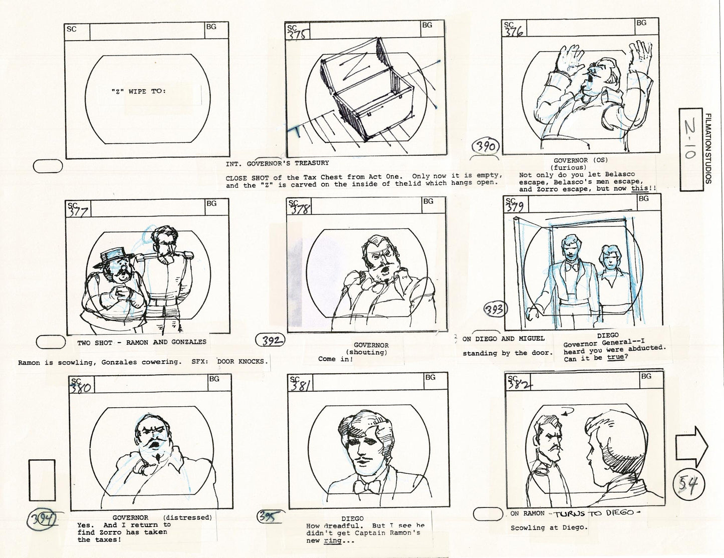 Zorro Storyboard Art Cartoon Page Vintage Animated Filmation 1981 A-057