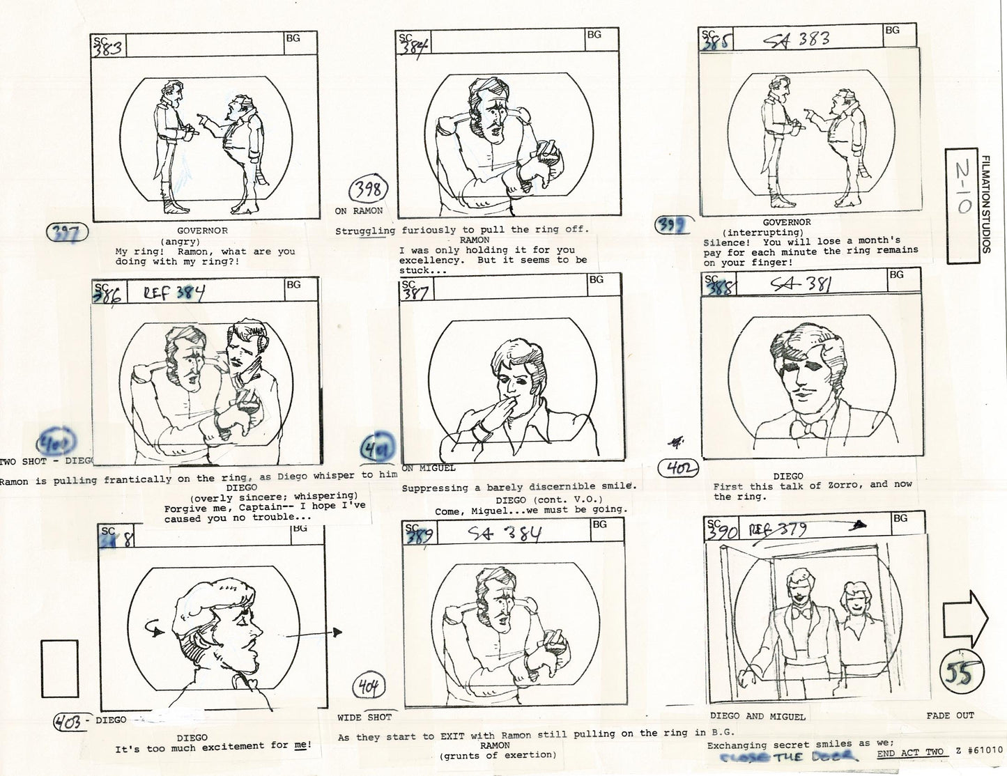 Zorro Storyboard Art Cartoon Page Vintage Animated Filmation 1981 A-058