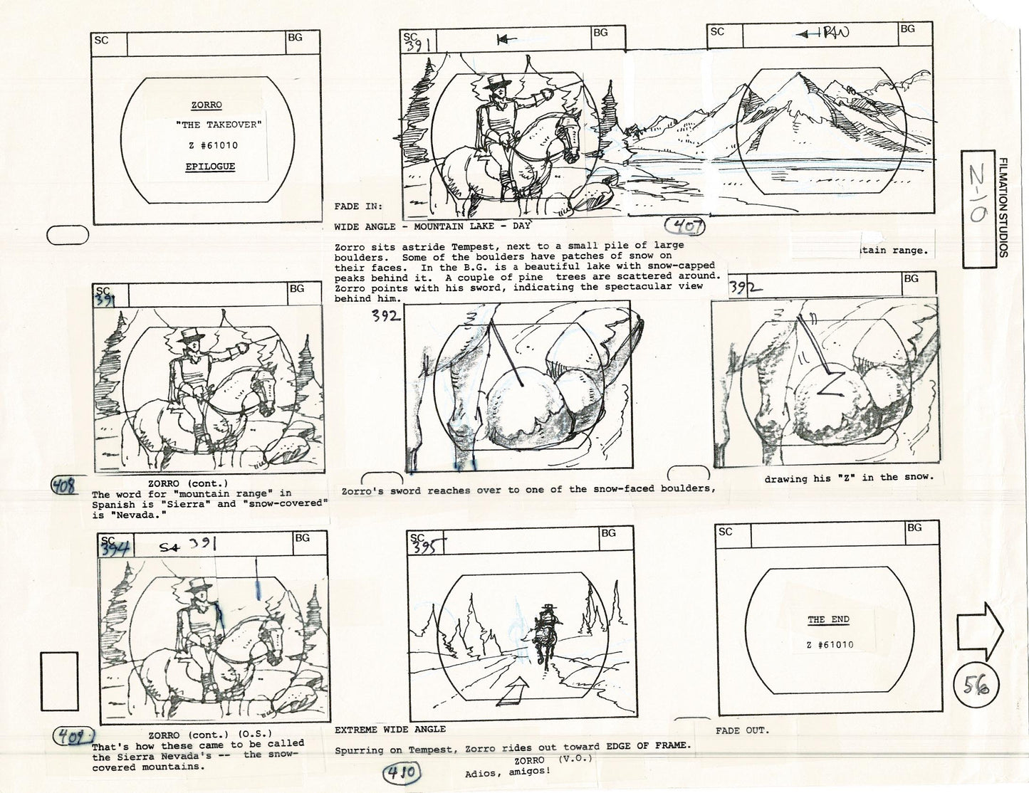 Zorro Storyboard Art Cartoon Page Vintage Animated Filmation 1981 A-059