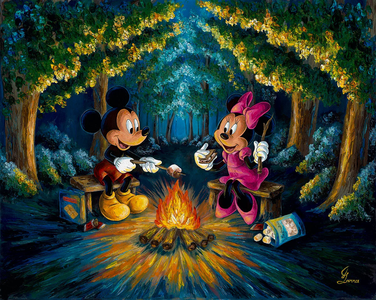 Mickey Mouse and Minnie Mouse Walt Disney Fine Art Jennifer Lanna Signed Limited Edition of 50 on Canvas "S'mores Time"