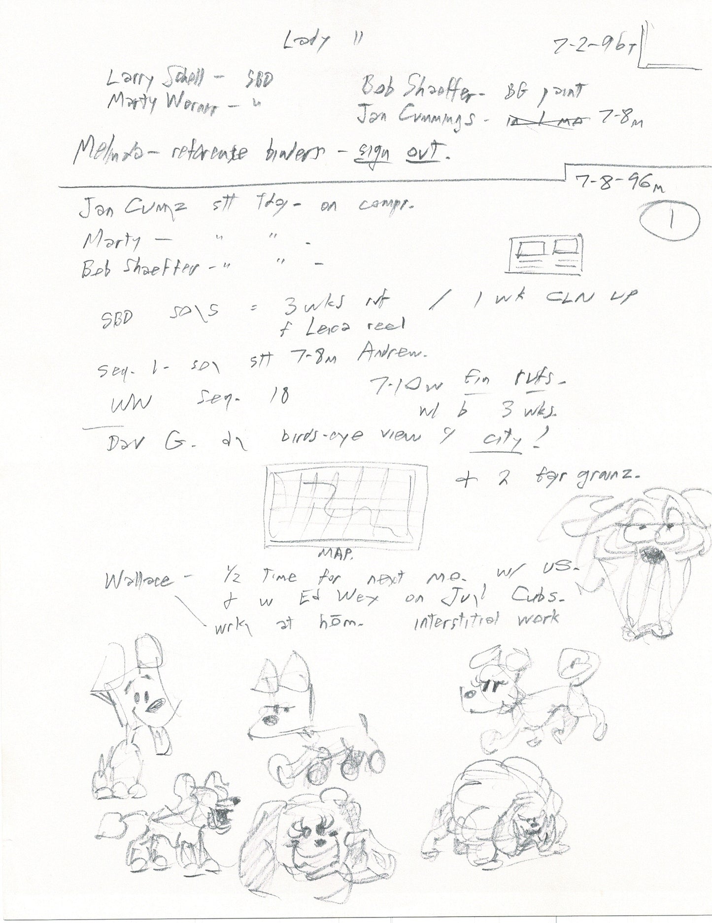 LADY and the TRAMP 2 Disney Production Drawing from Animator Wendell Washer's Estate 2001 B23