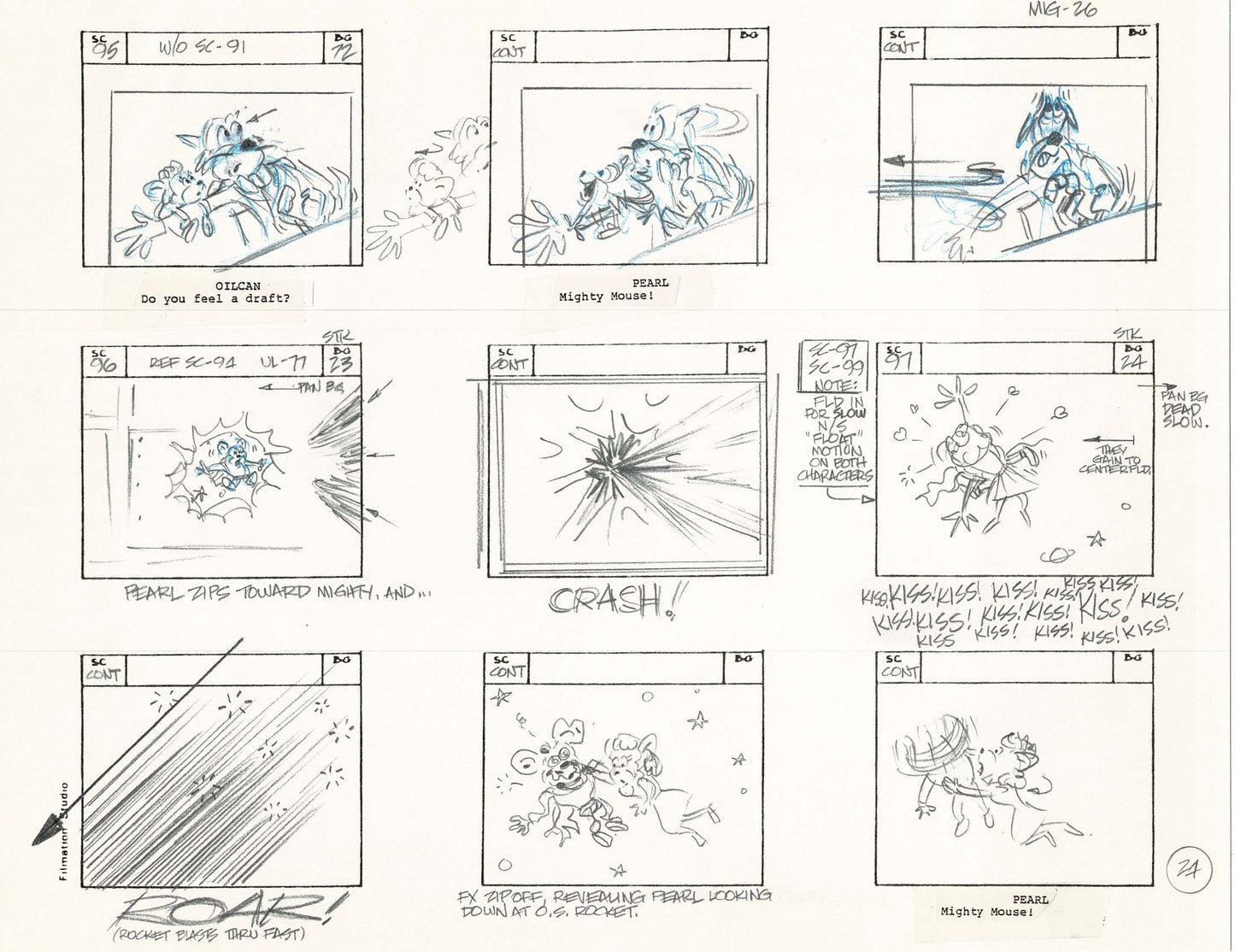Mighty Mouse Hand-Drawn Animation Production Storyboard 1979 Ep 7 A-027