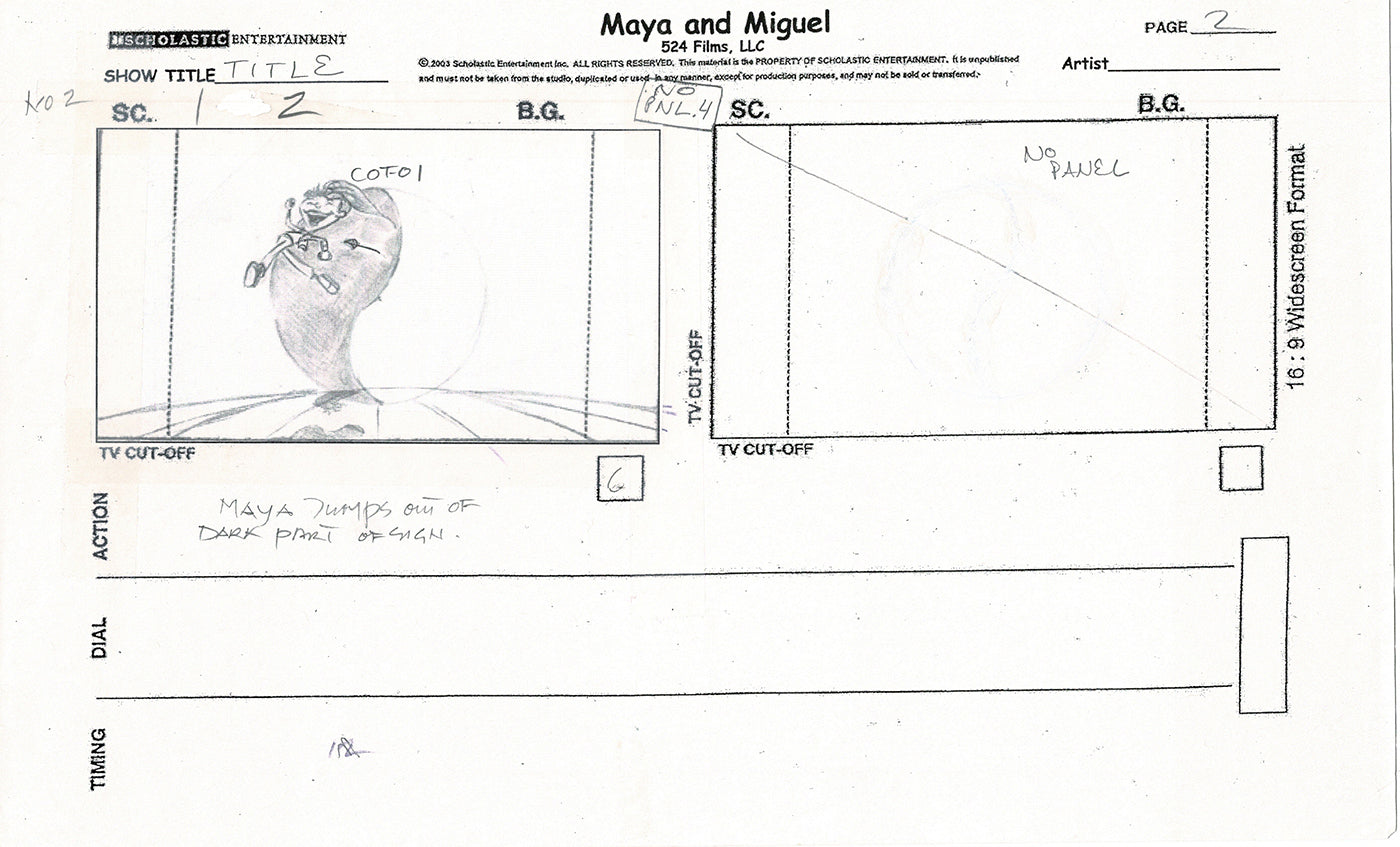 Maya and Miguel Opening TWO Production Animation Storyboard Copies PBS C-13-14
