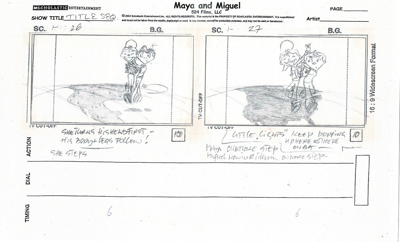 Maya and Miguel Opening TWO Production Animation Storyboard Copies PBS C-15-16
