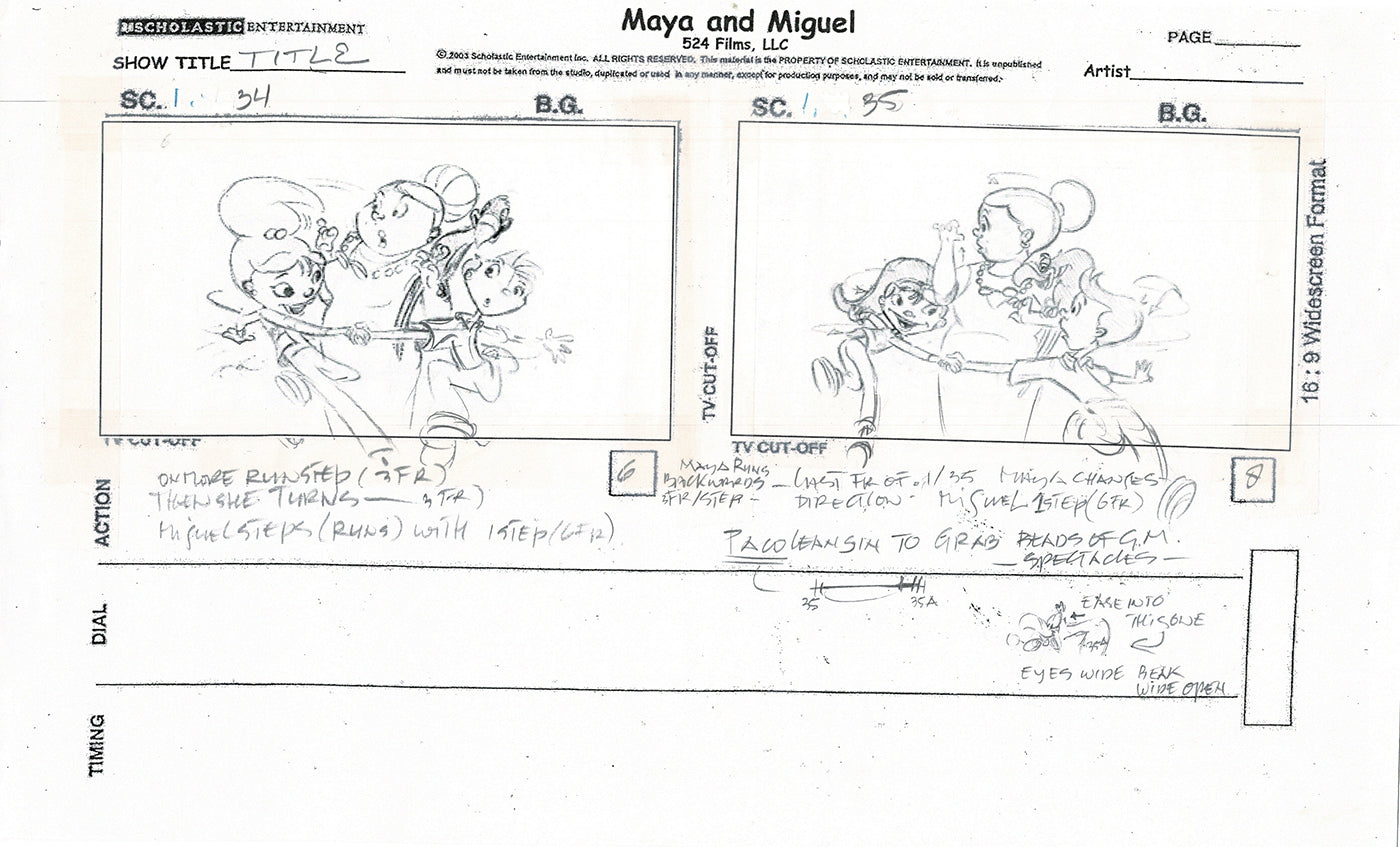 Maya and Miguel Opening TWO Production Animation Storyboard Copies PBS C-19-20