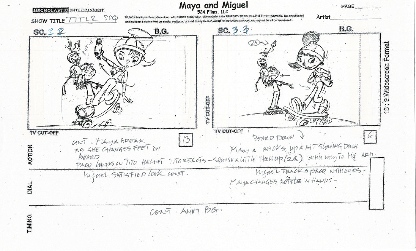 Maya and Miguel Opening TWO Production Animation Storyboard Copies PBS C-25-26