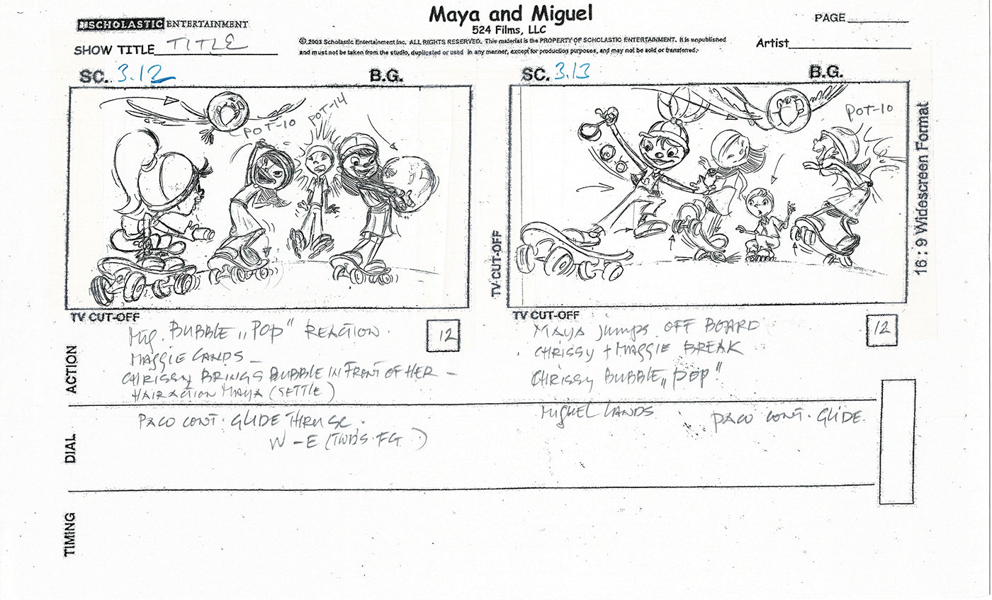 Maya and Miguel Opening TWO Production Animation Storyboard Copies PBS C-29-30