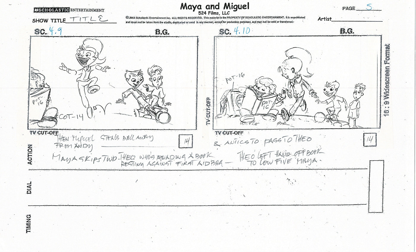 Maya and Miguel Opening TWO Production Animation Storyboard Copies PBS C-35-36