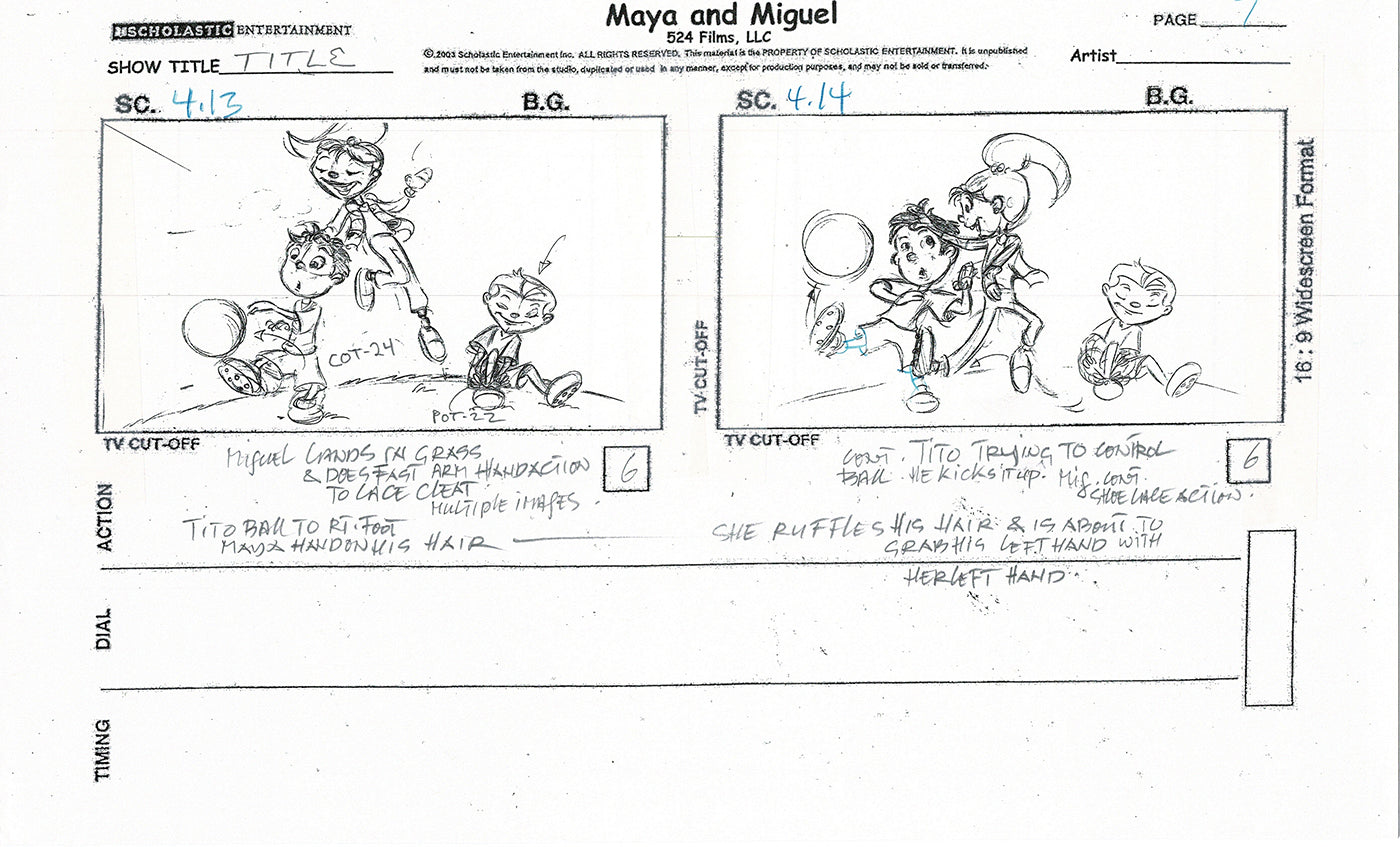 Maya and Miguel Opening TWO Production Animation Storyboard Copies PBS C-37-38