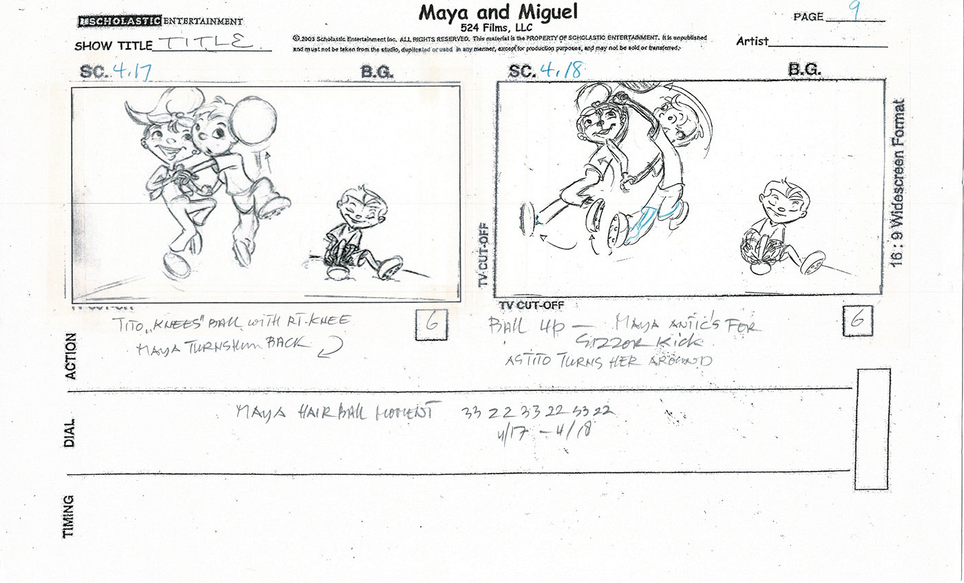 Maya and Miguel Opening TWO Production Animation Storyboard Copies PBS C-39-40