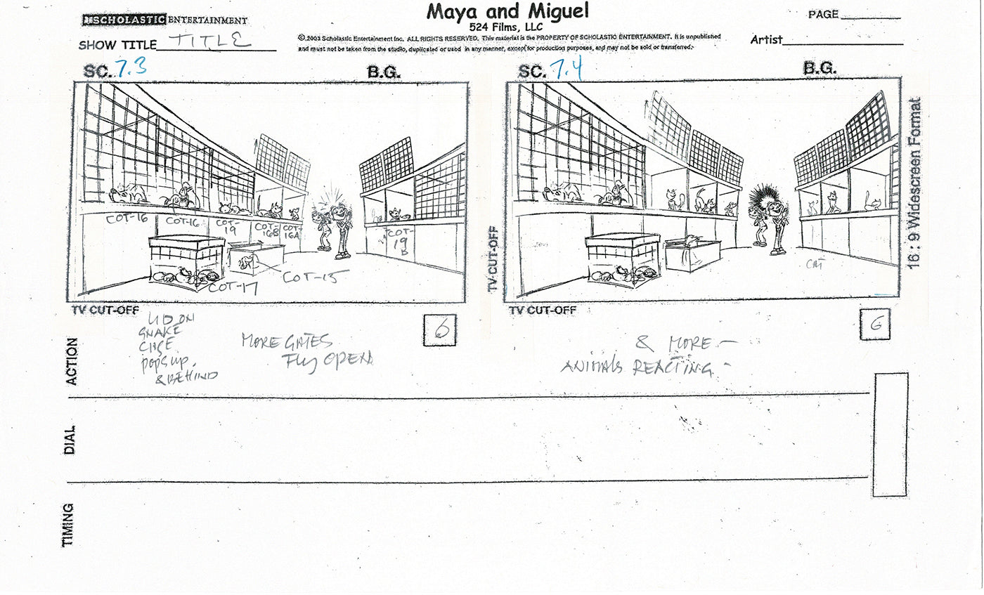 Maya and Miguel Opening TWO Production Animation Storyboard Copies PBS C-49-50
