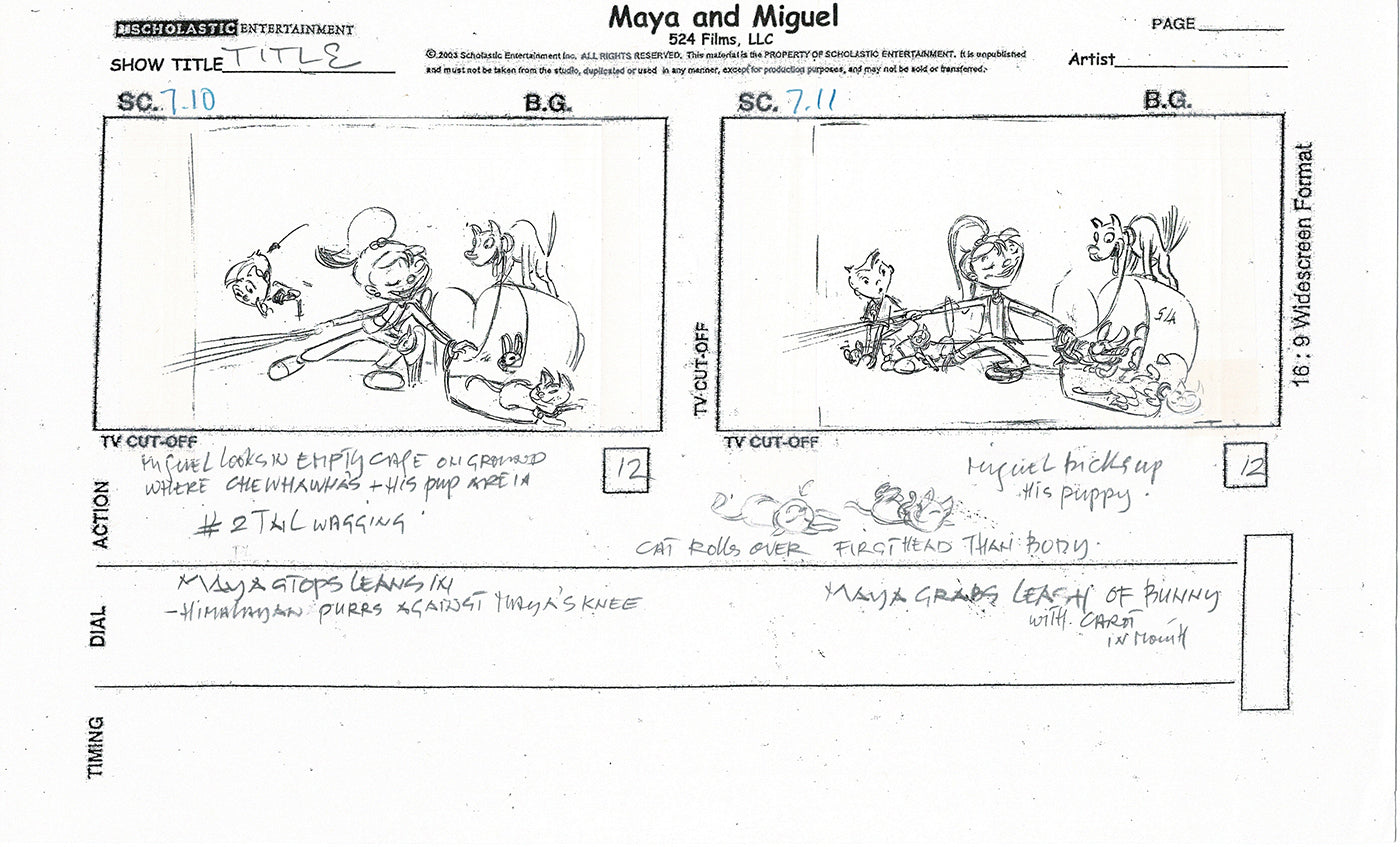 Maya and Miguel Opening THREE Production Animation Storyboard Copies PBS C-51-52