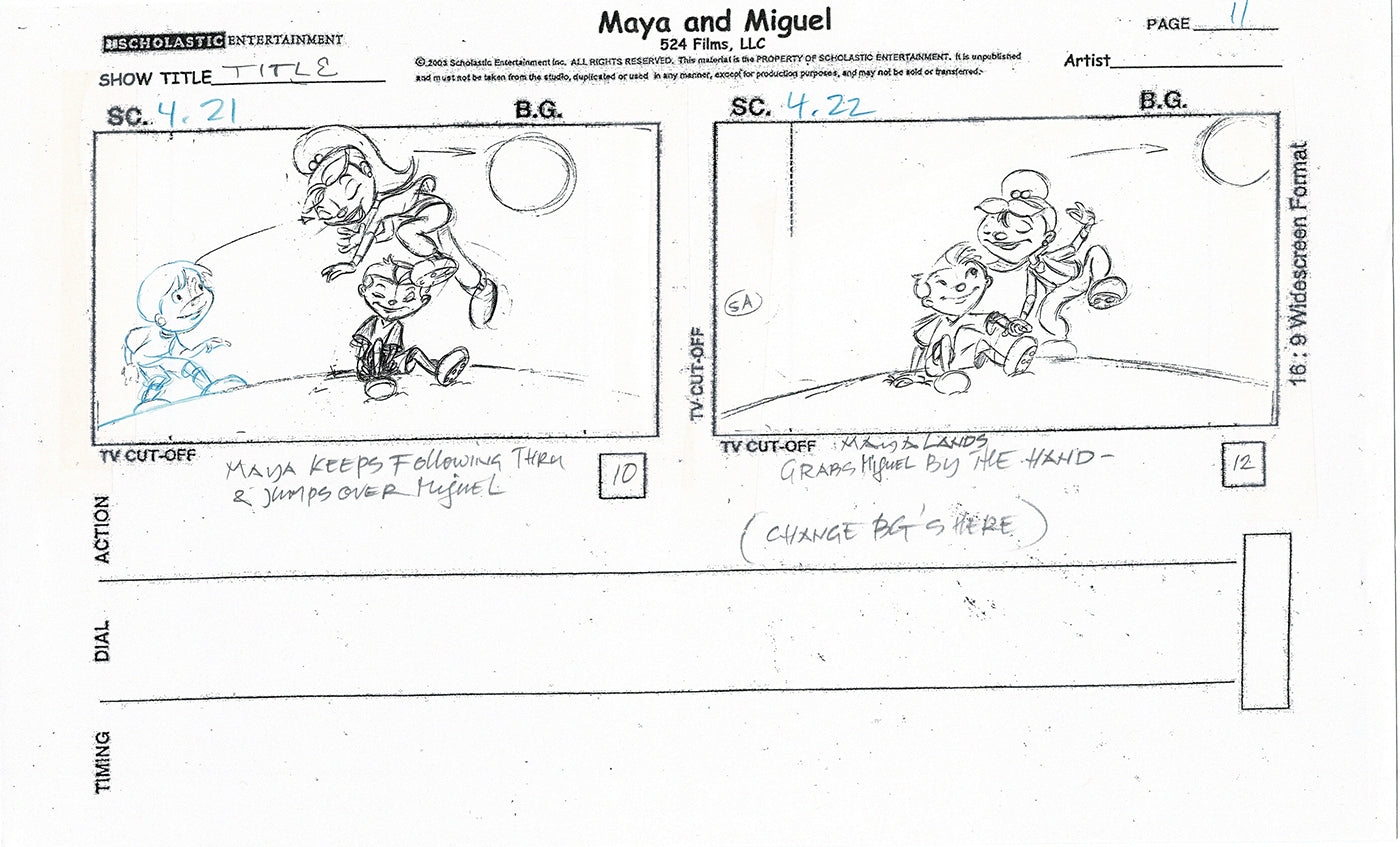 Maya and Miguel OPENING Hand-Drawn Production Animation Storyboard PBS D-8