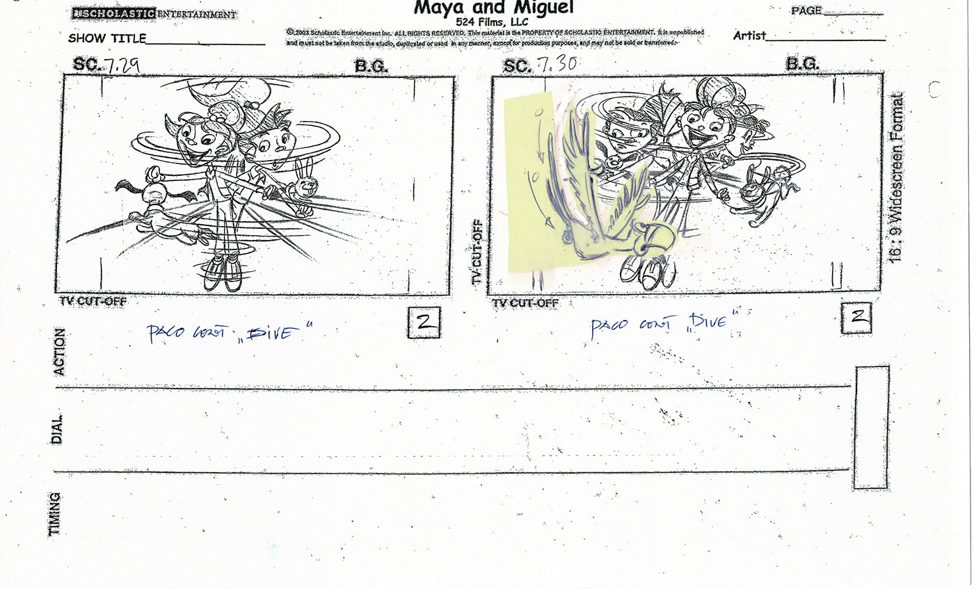 Maya and Miguel OPENING Hand-Drawn Production Animation Storyboard PBS D-23