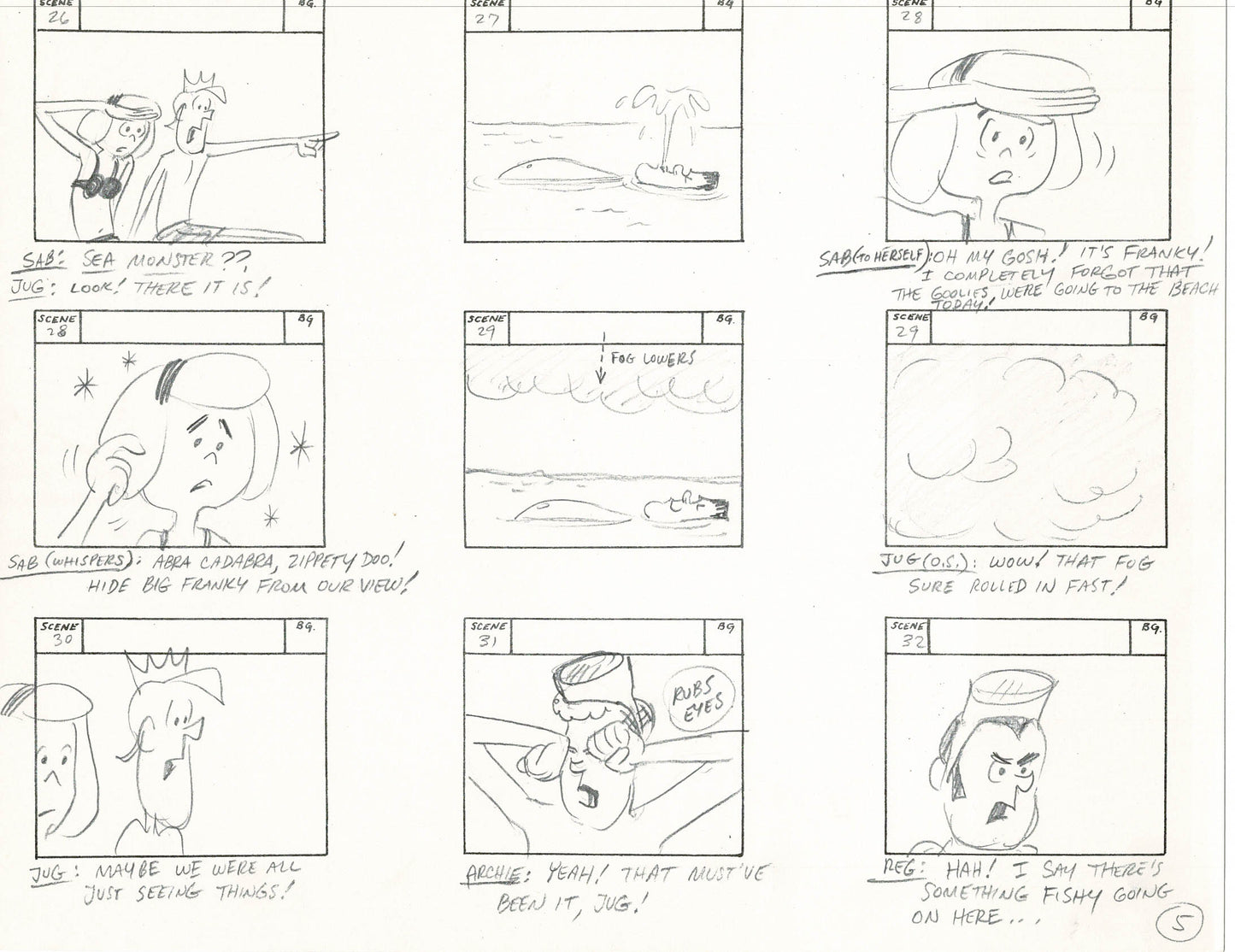 Sabrina The Teenage Witch and Groovie Goolies Storyboard Art Animation Page from Filmation 1970 B-007
