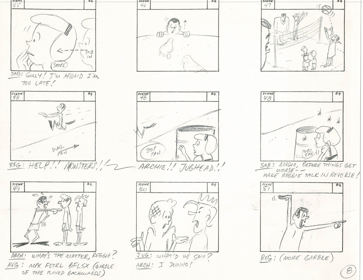 Sabrina The Teenage Witch and Groovie Goolies Storyboard Art Animation Page from Filmation 1970 B-010