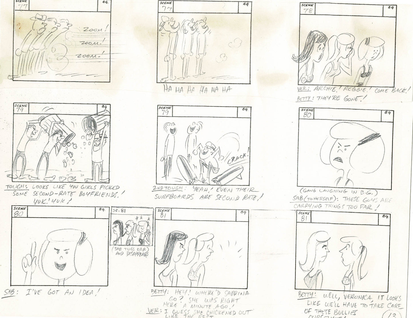 Sabrina The Teenage Witch and Groovie Goolies Storyboard Art Animation Page from Filmation 1970 B-015
