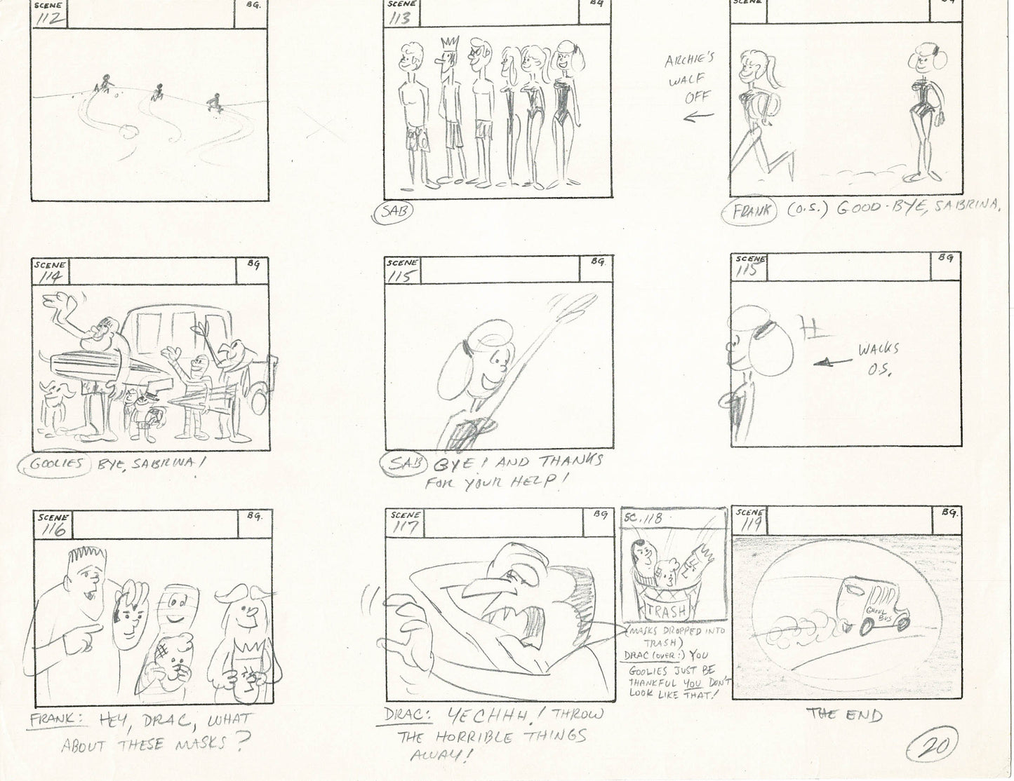 Sabrina The Teenage Witch and Groovie Goolies Storyboard Art Animation Page from Filmation 1970 B-022