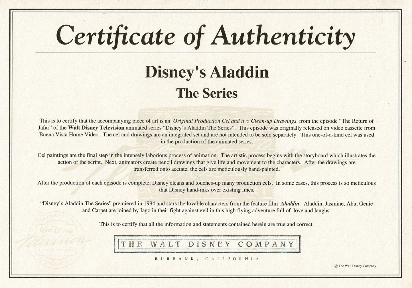 Aladdin IAGO Walt Disney Production Art Animation Cel and Drawings from 1994 Return of Jafar 6 C-A
