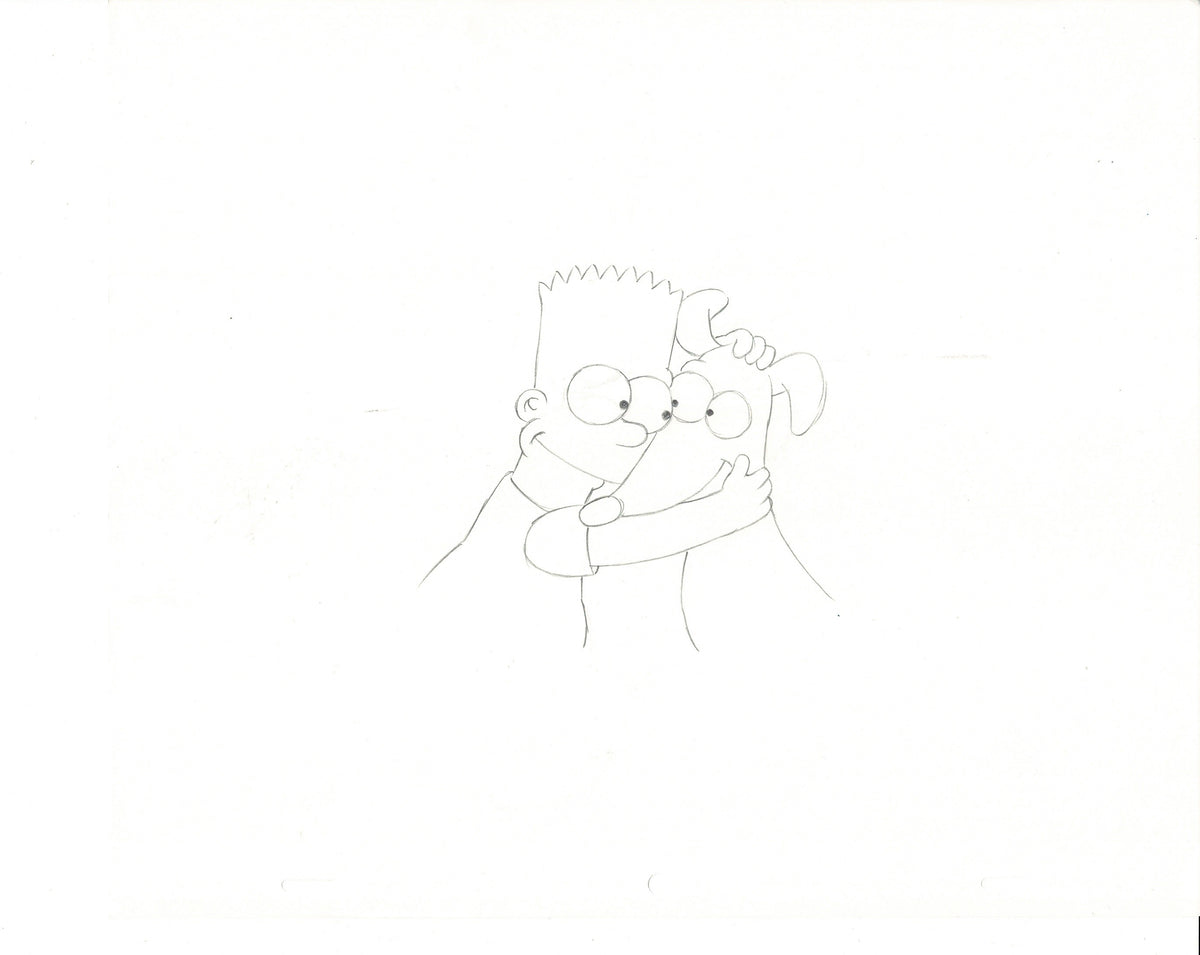 The Simpsons Bart and Santa's Little Helper Production Cel Drawing Original Animation 1992 Fox DD-004
