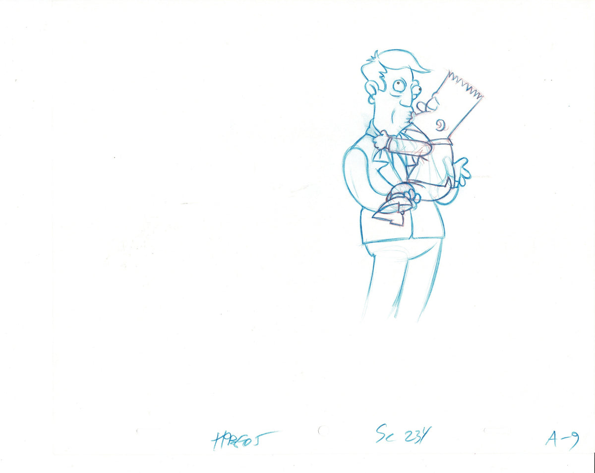 The Simpsons Bart Kissing Principal Skinner Production Cel Drawing Original Animation 1993 Fox DD-008